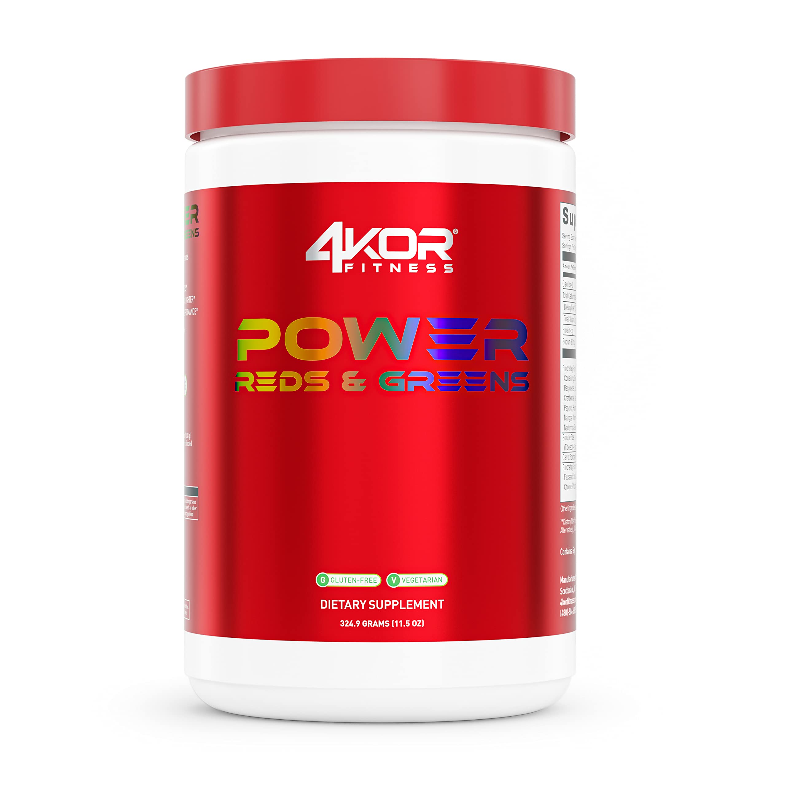 4KOR Fitness Power Reds & Greens: an Energizing Greens Drink Made up of Antioxidant-Rich Superfoods, Gluten-Free and Vegetarian, 30 Servings (1 Bottle) 4KOR Fitness uk supplements