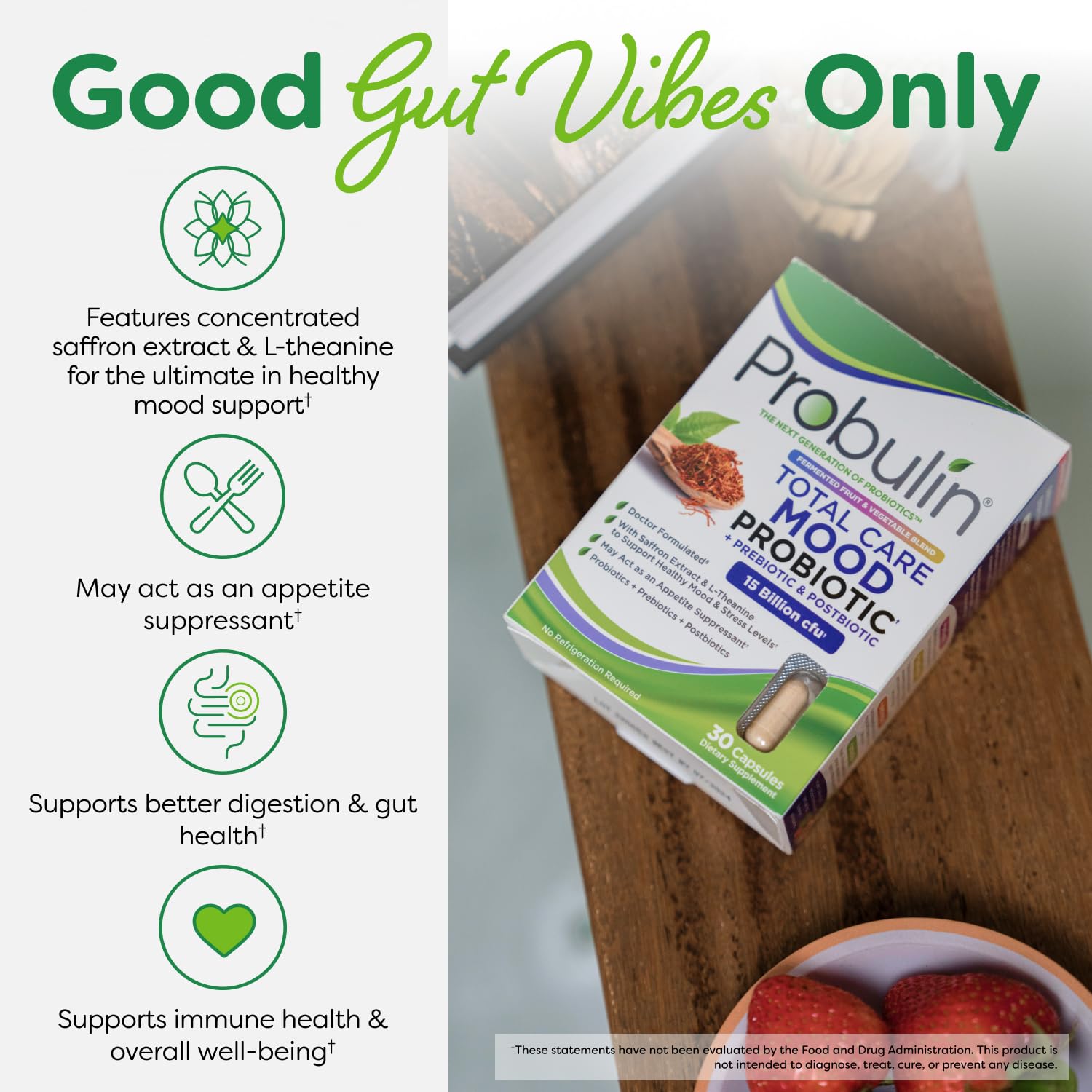 Probulin Mood Probiotics for Women with Saffron, L Theanine, Probiotic, Prebiotic, Postbiotic - Mood Support Supplement & Gut Support - Vegan, Non GMO, 30 Capsules Probulin uk supplements