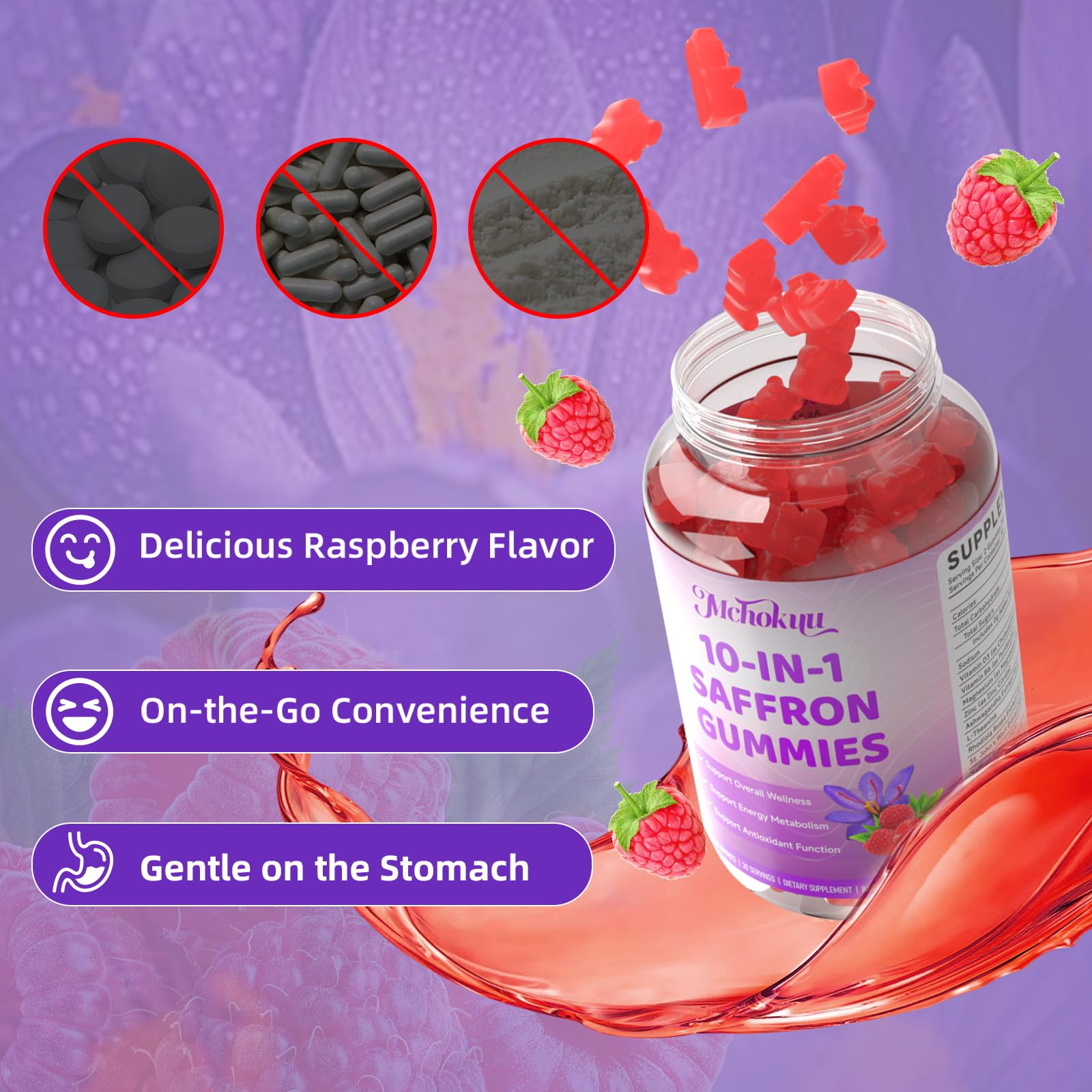 Saffron Supplement Gummies for Kids & Adults Supports Antioxidant Function with Ashwagandha, L-Theanine, Rhodiola Rosea, Lemon Balm, Vitamin D3, B6, Magnesium & Zinc – Raspberry Flavor, 60 Count Mchokuu uk supplements