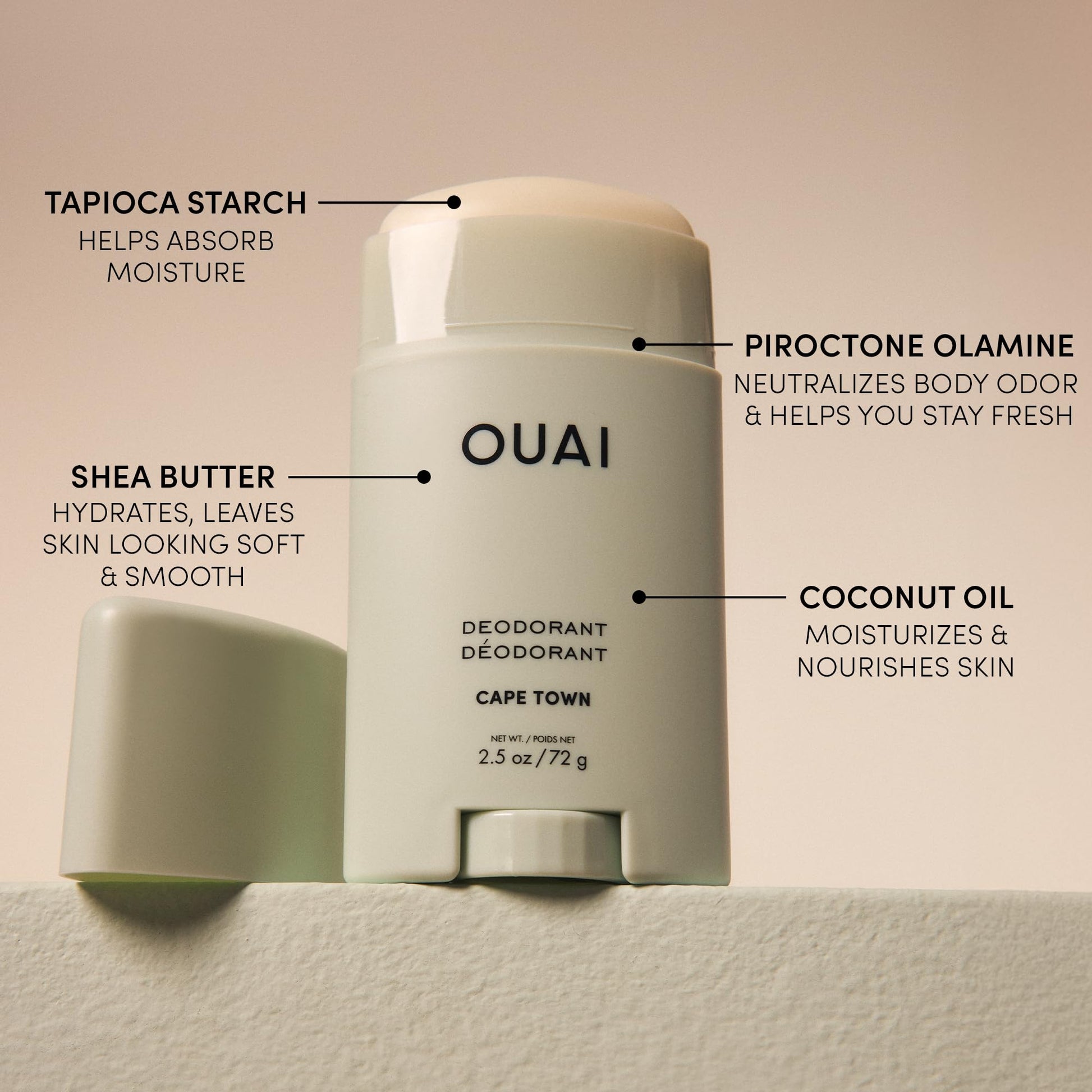 OUAI Aluminum Free Deodorant - Women's Deodorant with 24-Hour Odor Control & Invisible Application - Enriched with Notes of Wet Grass, Ginger, Basil & Green Fig - Cape Town (2.5 oz) OUAI uk supplements