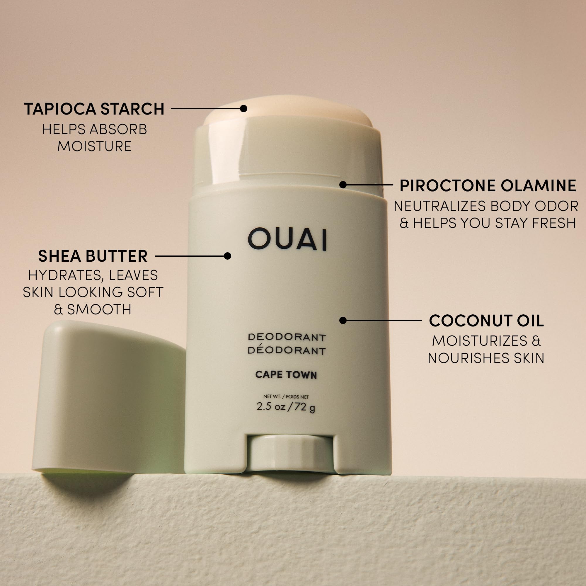 OUAI Aluminum Free Deodorant - Women's Deodorant with 24-Hour Odor Control & Invisible Application - Enriched with Notes of Wet Grass, Ginger, Basil & Green Fig - Cape Town (2.5 oz) OUAI uk supplements