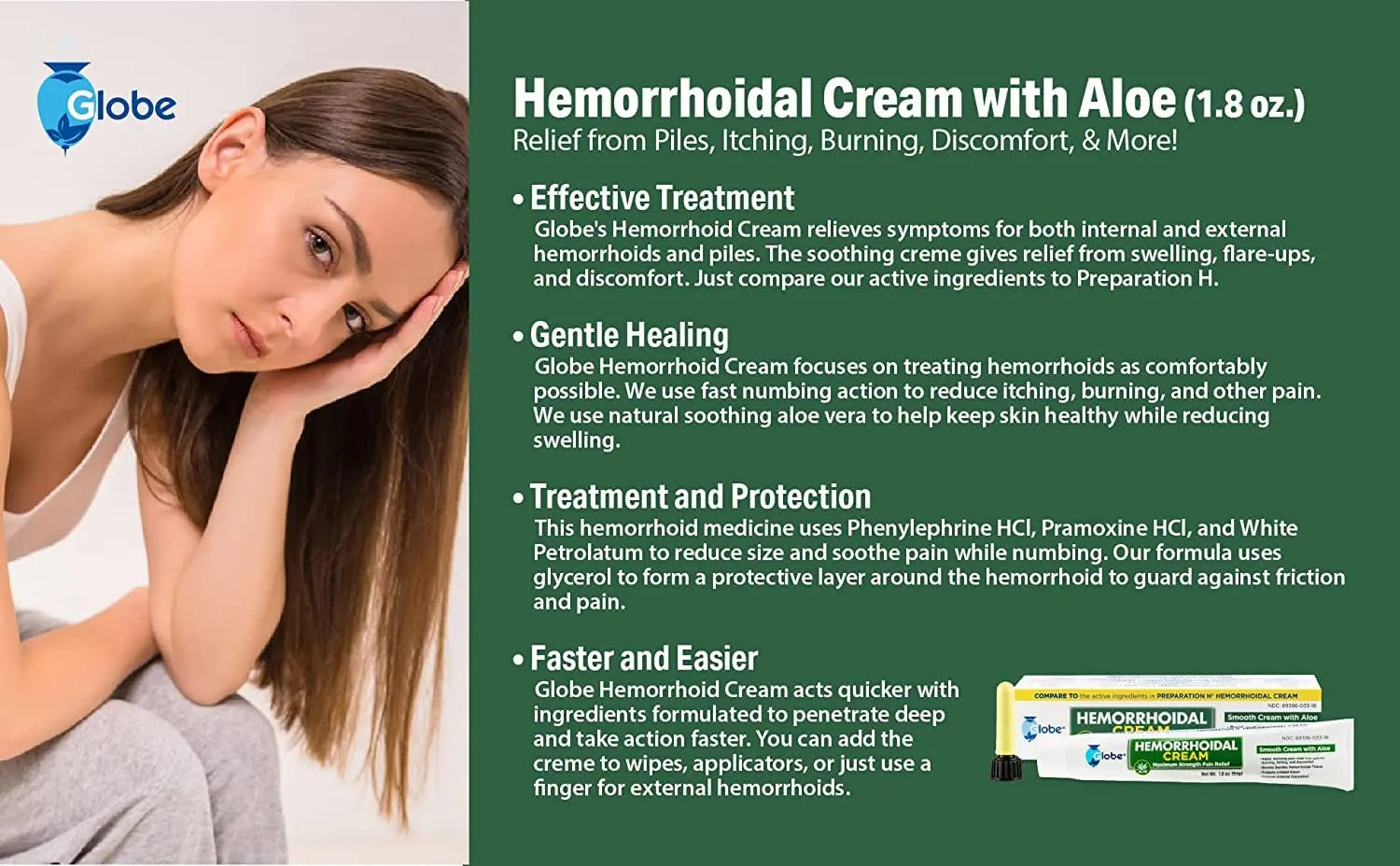 Globe Hemorrhoidal Cream, Phenylephrine HCl, Pramoxine with Aloe, Relief from Burning, Itching and Discomfort of Hemorrhoids, 1.8 Ounces Globe uk supplements