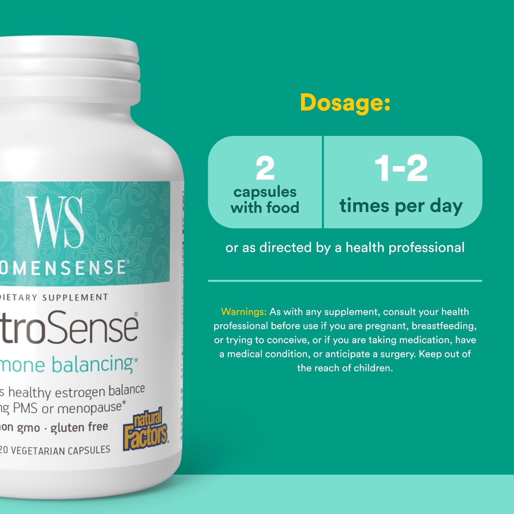Natural Factors WomenSense EstroSense - Daily Hormonal Balance Support Supplement - Supports Healthy Menstration & Menopause - Non-GMO Natural Supplement - 120 Vegetarian Capsules (60 Servings) Natural Factors uk supplements