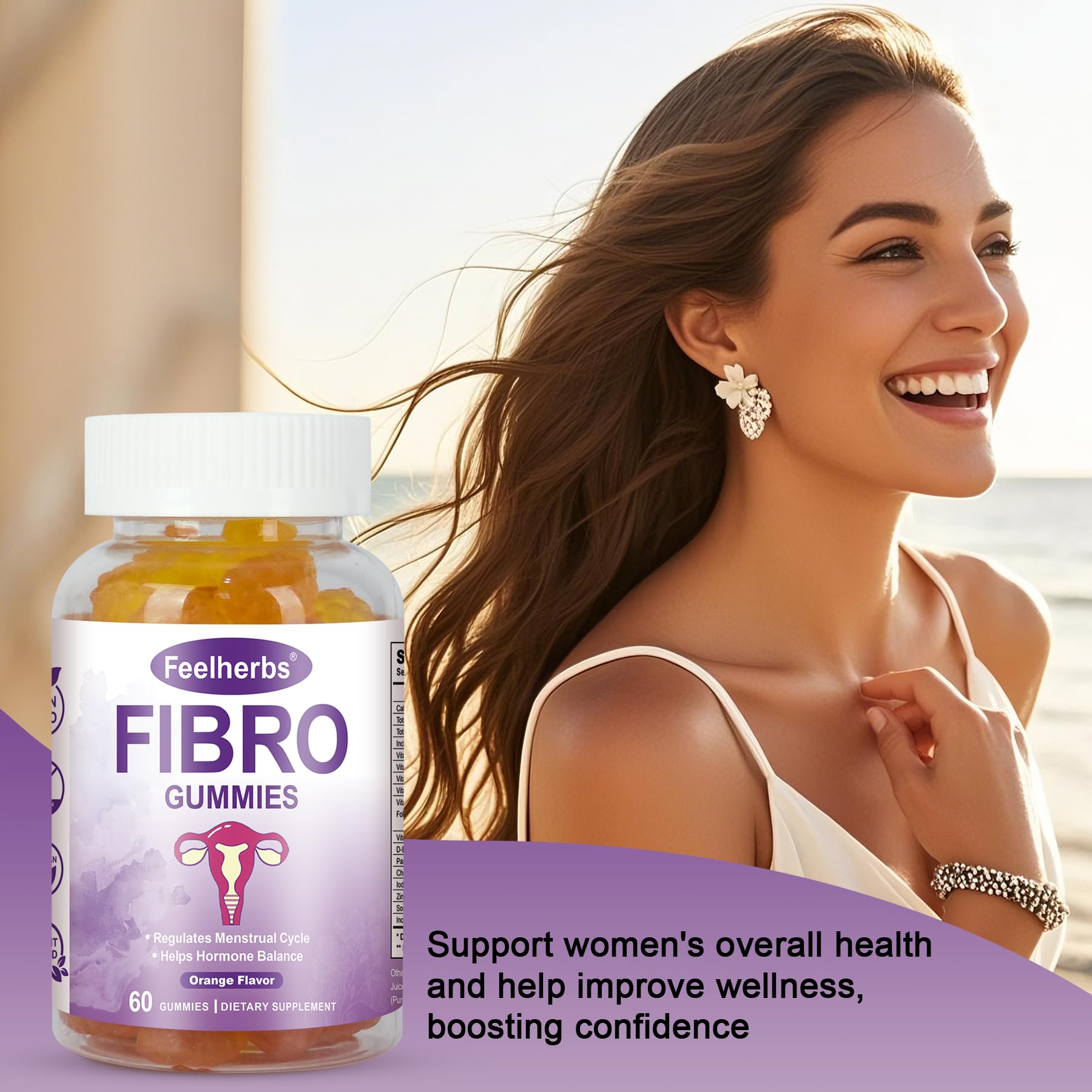 Fibro Gummies for Women Ovarian, Multivitamin Gummies for Hormone Balance, Ovarian Support Inositol Gummy with Vitamin A, E, and Minerals, 60 Count Feelherbs uk supplements