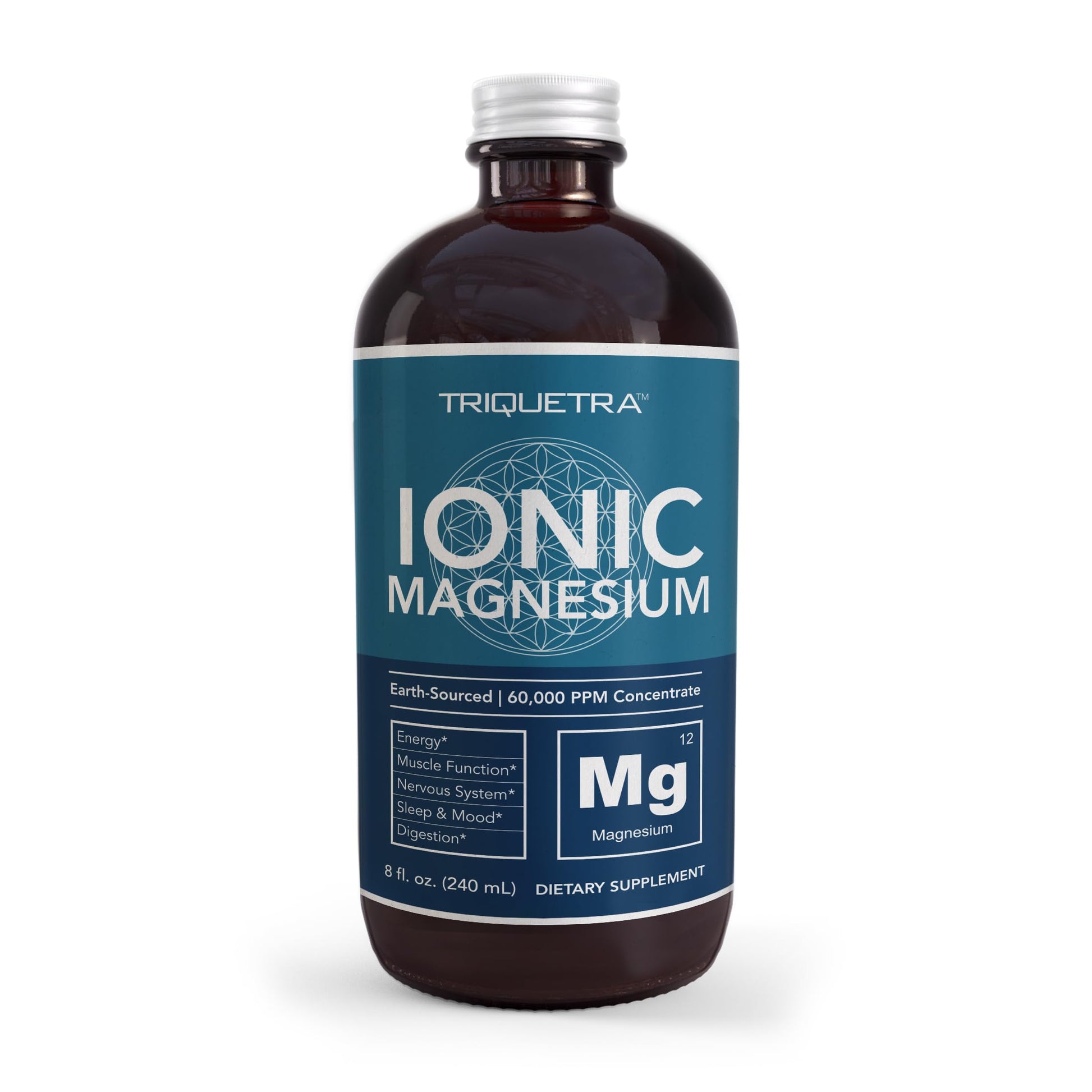 Liquid Magnesium | 8 oz - Ionic Magnesium Chloride, Highest & Fastest Absorption - Calm Mood, Sleep, Muscle Cramps & Spasms, Natural Laxative – Vegan, Glass Bottle (96 Servings) Triquetra Health uk supplements