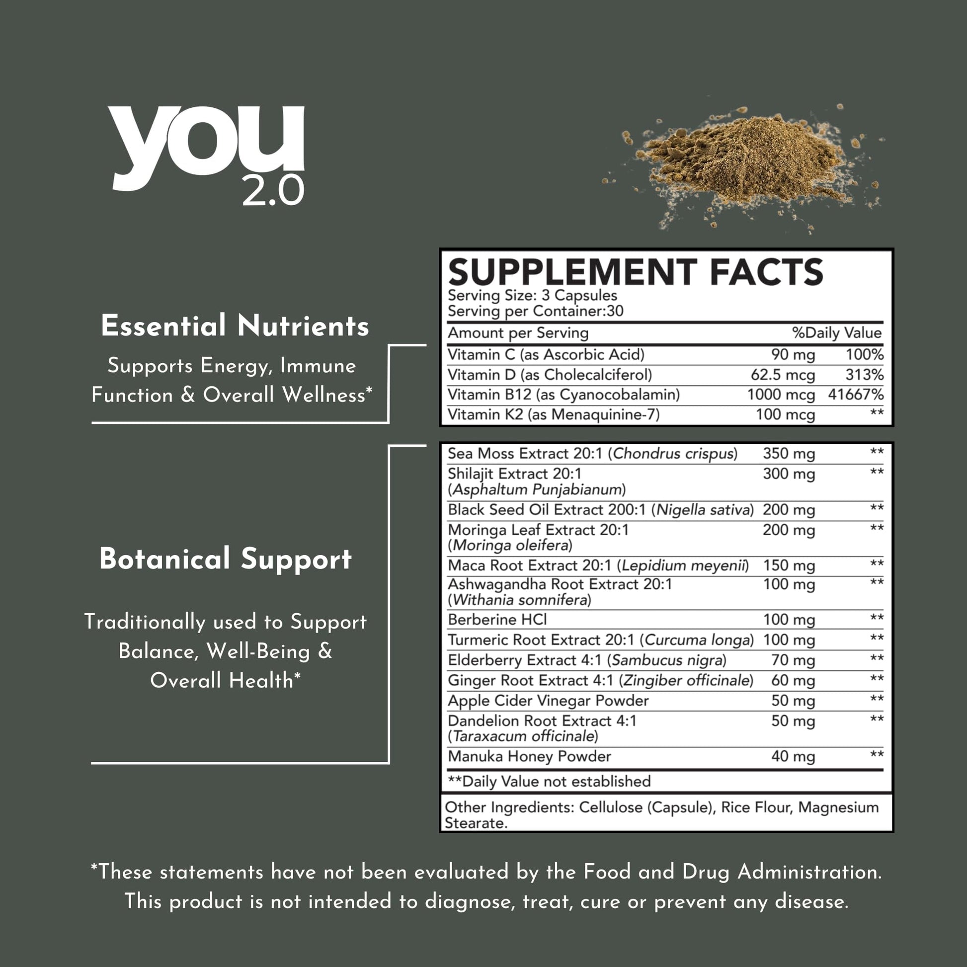 YOU 2.0 Powerhouse Superfood with Seamoss, Shilajit, Ashwagandha, Berberine, Maca, Black Seed Oil, Turmeric, Vitamin C, D, B12, K2 - Moringa, Apple Cider, Made in USA for Overall Health & Immunity YOU 2.0 uk supplements