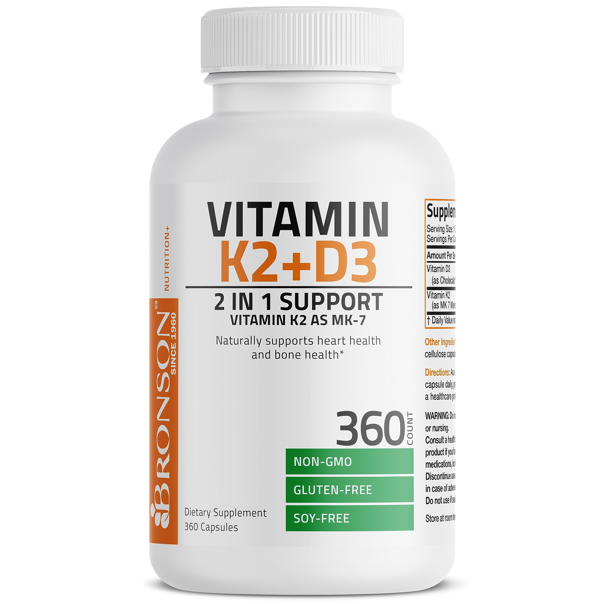Bronson Vitamin K2 (MK7) with D3 Supplement Non-GMO Formula 5000 IU Vitamin D3 Bronson uk supplements