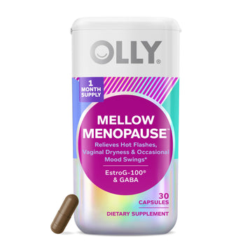 OLLY Mellow Menopause Supplements for Women, Supports Hot Flashes, Vaginal Dryness & Occasional Mood Swings,* Estro-G100®, GABA, Vegan Capsules, 1 Month Supply - 30 Count OLLY uk supplements