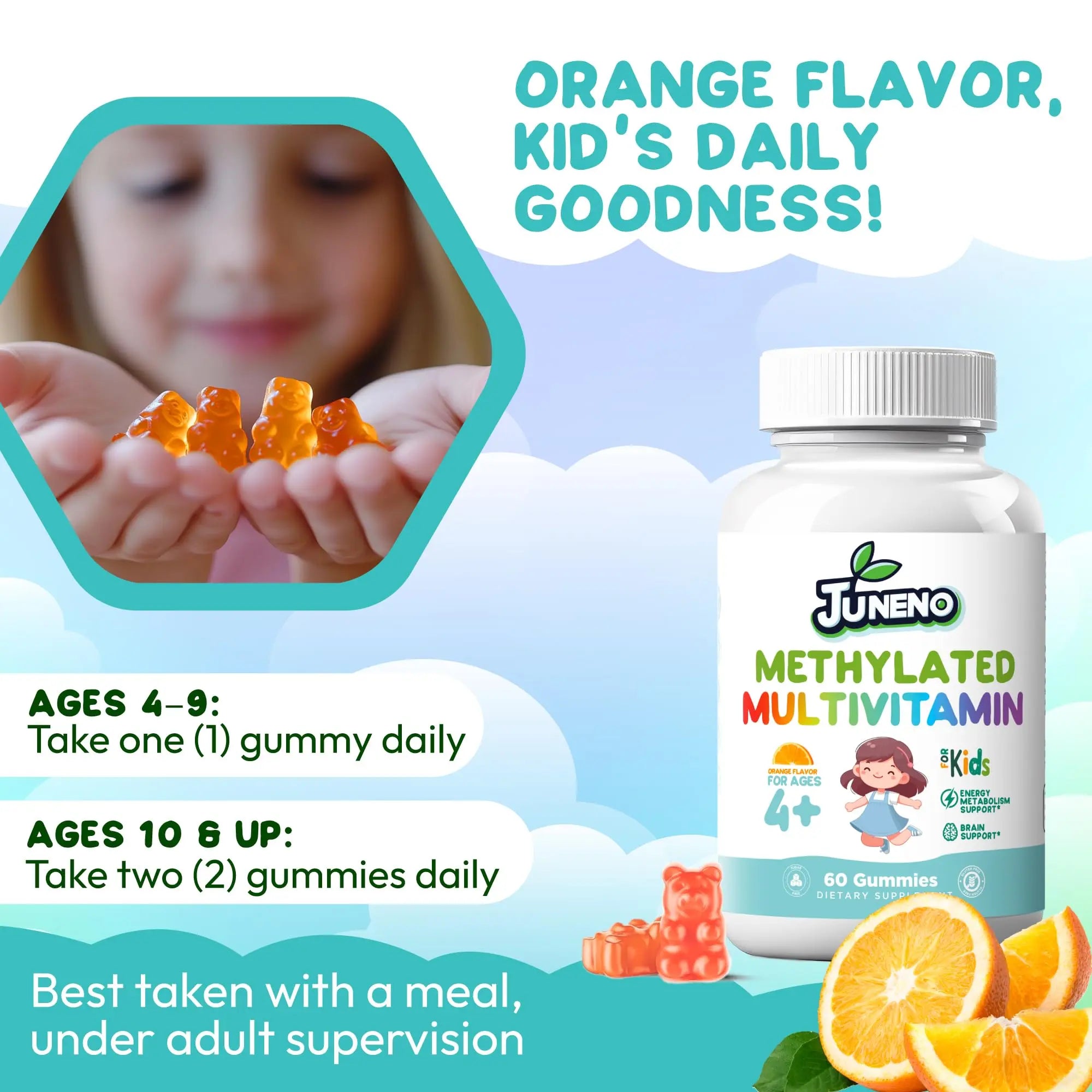 Juneno Methylated Multivitamin Gummies for Kids - MTHFR Support Supplement with B Complex 5-MTHF Folate (L-Methylfolate) Juneno uk supplements