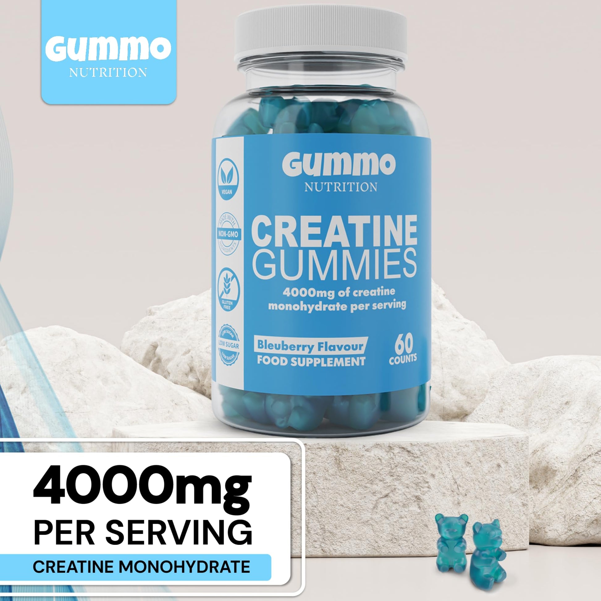 Creatine Monohydrate Gummies 4000mg for Men & Women - 60 Chewable Creatine GUMMO NUTRITION uk supplements