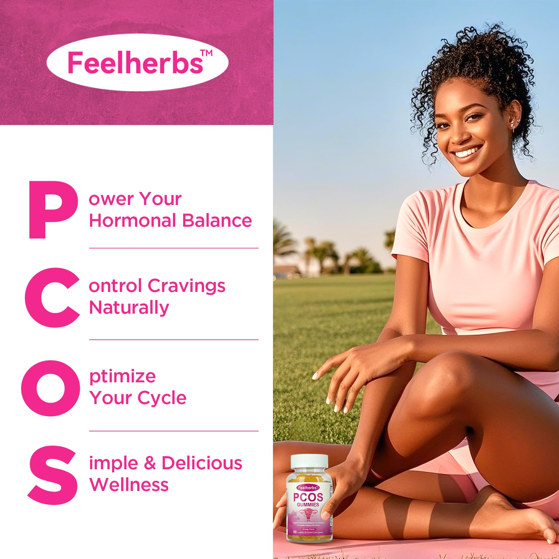 PCOS Gummies for Women Menstrual Cycle & Hormonal Balance, 60 Count Ovarian Support Gummies with Myo-Inositol, Folate and Vitamins, Orange Flavor PCOS Vitamins Gummies Helps Fertility and Ovulation Feelherbs uk supplements