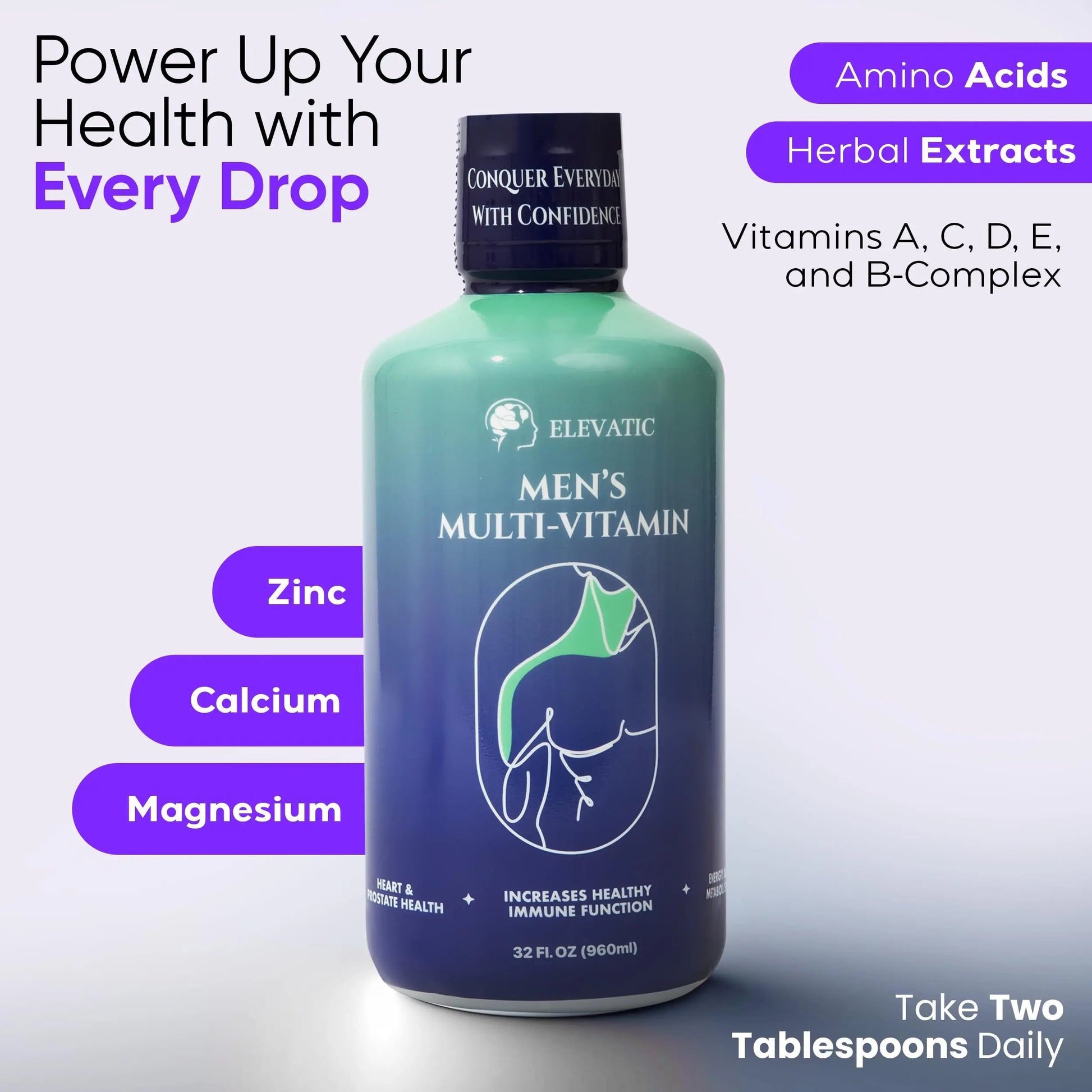 Elevatic Multivitamin for Men | 32 Fl.oz (960ml) | Superior Tasting | All Natural | Energy Booster Liquid Multivitamin Elevatic uk supplements