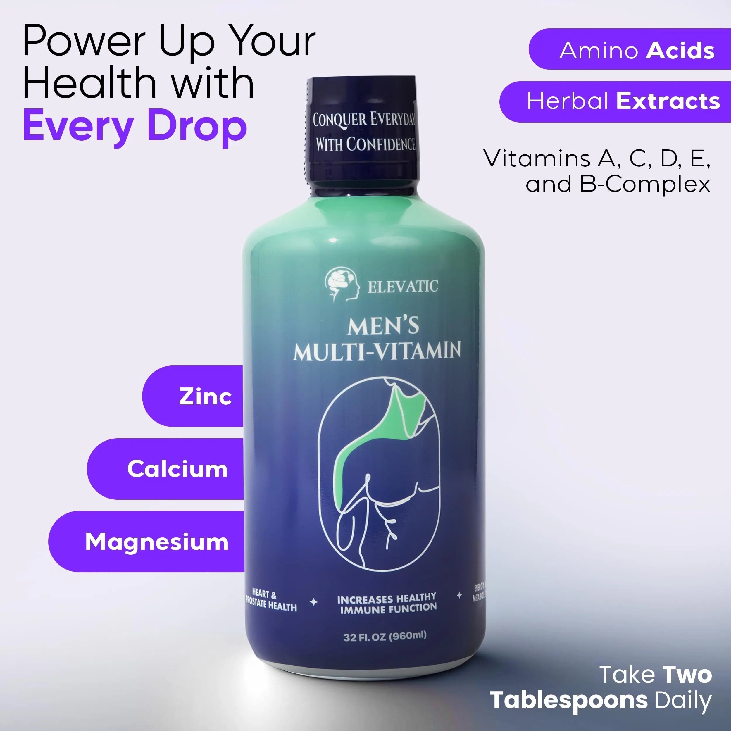 Elevatic Multivitamin for Men | 32 Fl.oz (960ml) | Superior Tasting | All Natural | Energy Booster Liquid Multivitamin Elevatic uk supplements