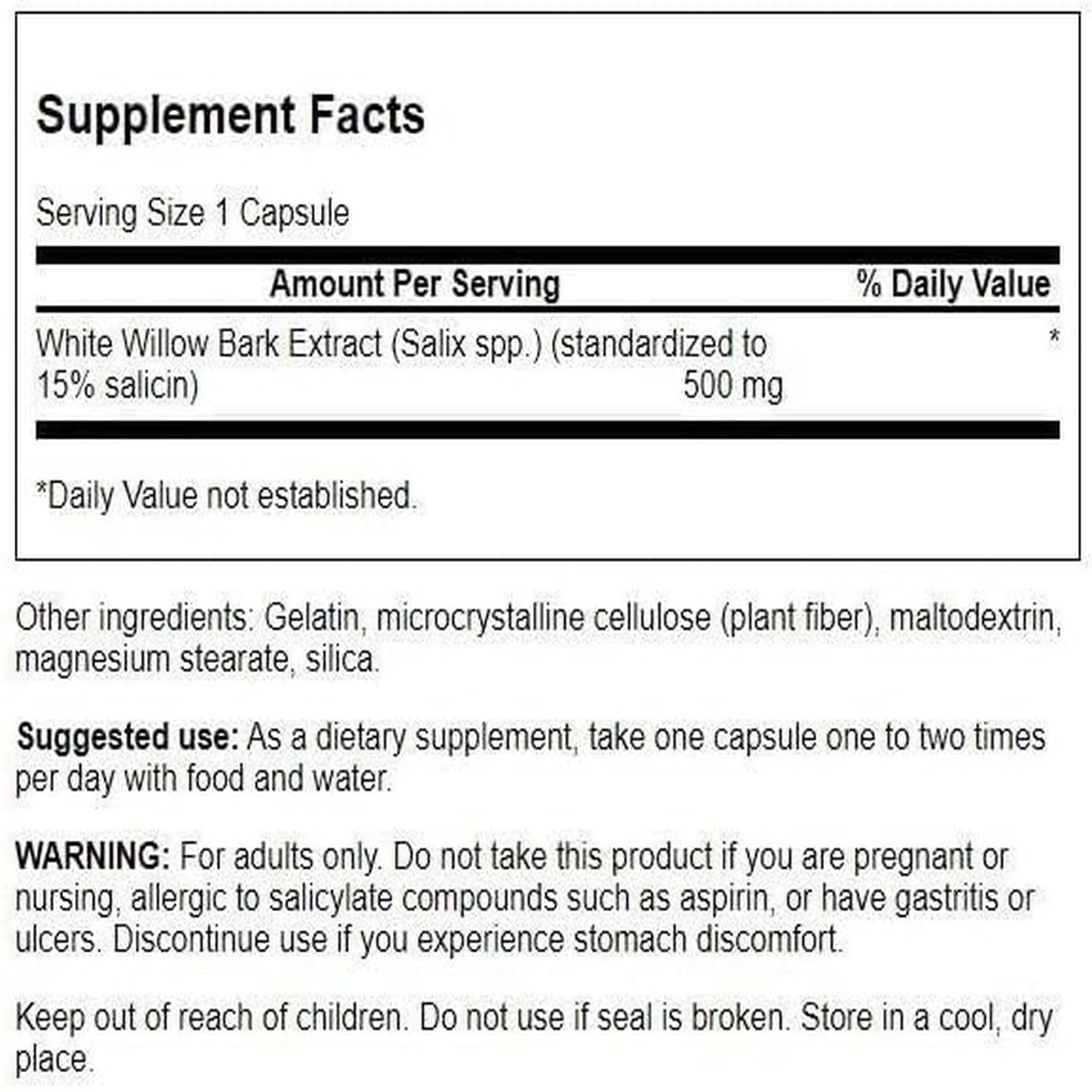 Swanson White Willow Bark Extract - Promotes Joint Support and Muscle Relief - Standardized to 15% Salicin - Natural Supplement with No Stomach Irritation - (120 Capsules, 500mg Each) Swanson uk supplements