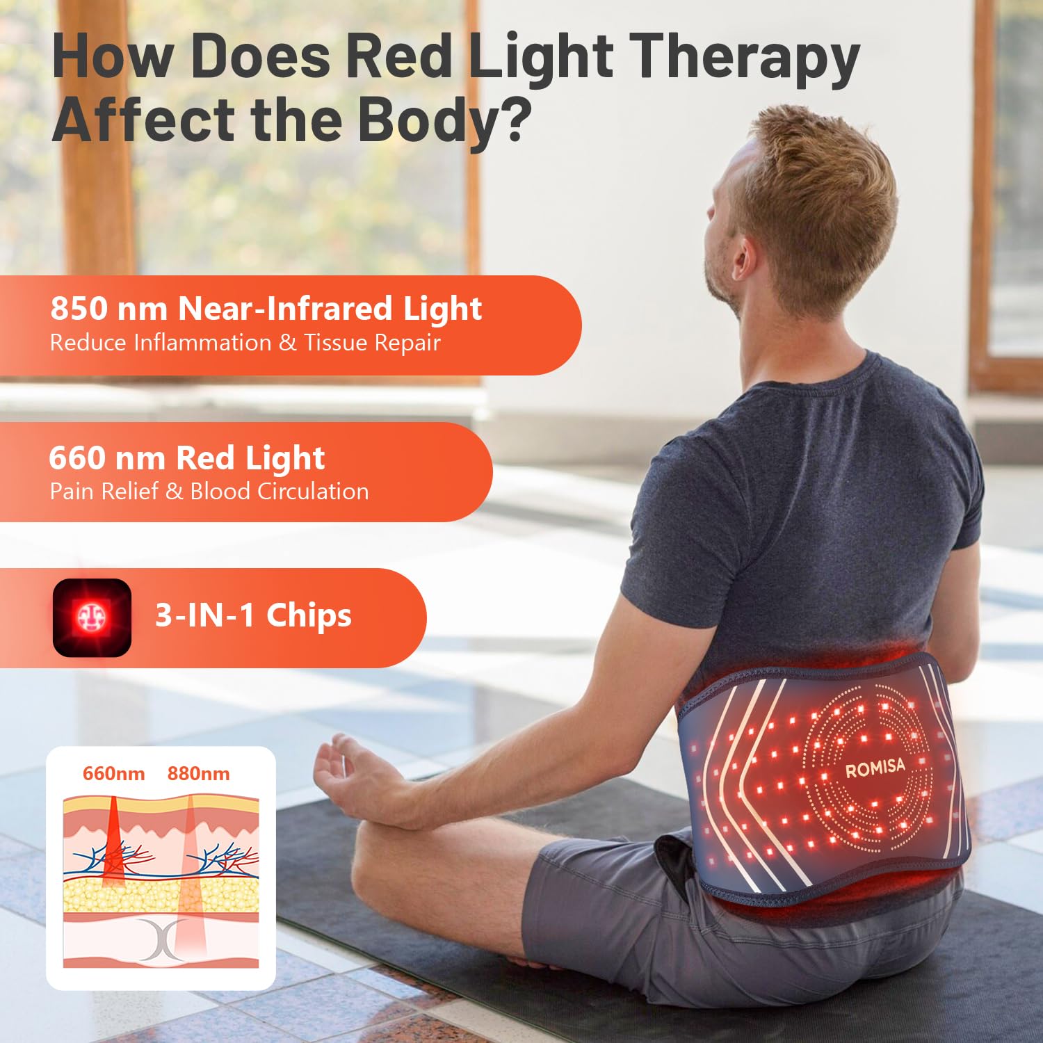 ROMISA Red Light Therapy Belt - Infrared Light Therapy Vibration Rechargeable 660nm&850nm ROMISA uk supplements
