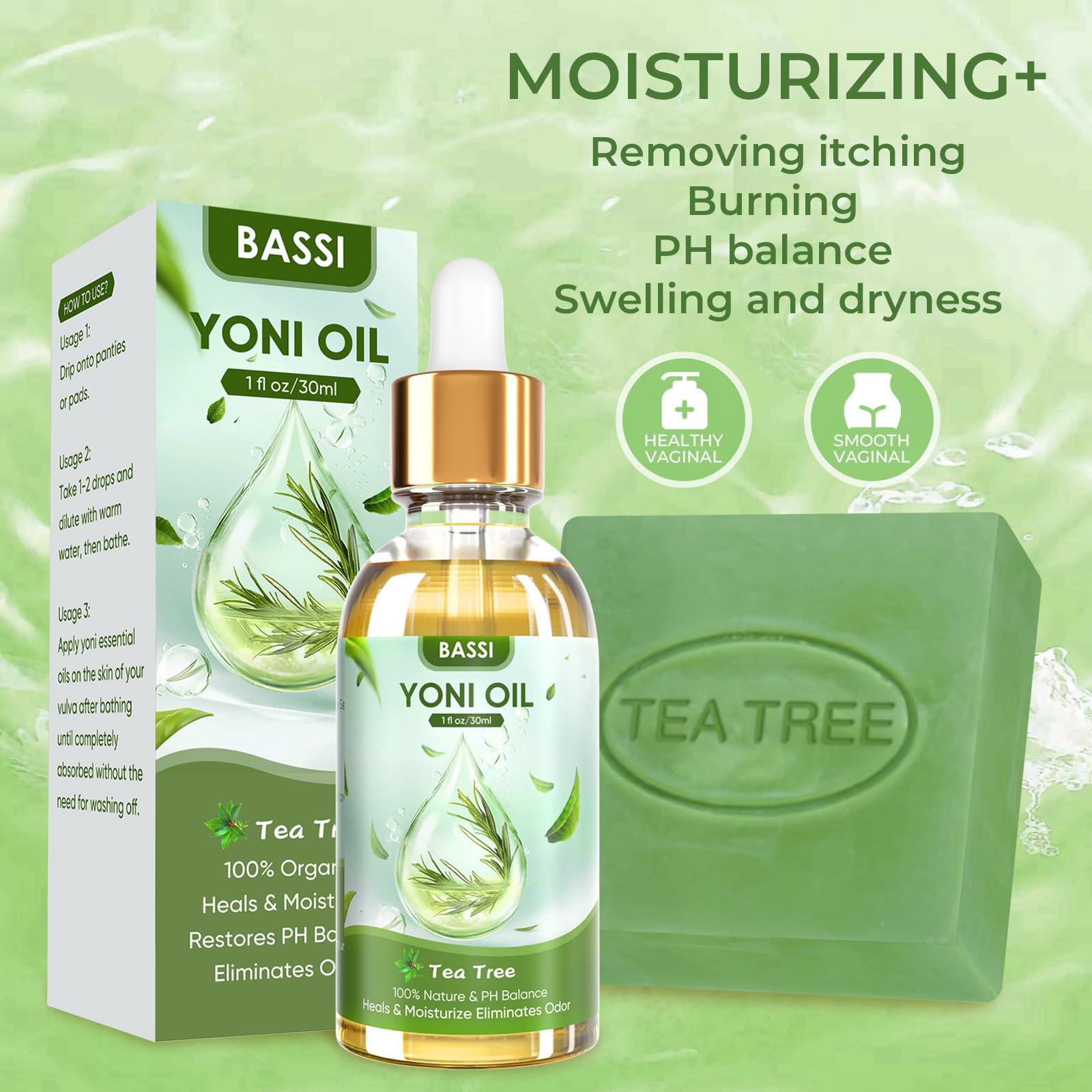 Feminine Wash & Yoni Oil & Yoni Soap Tea Tree Set for Women, Yoni Wash for Vaginal Ph Balance Remove BASSI uk supplements