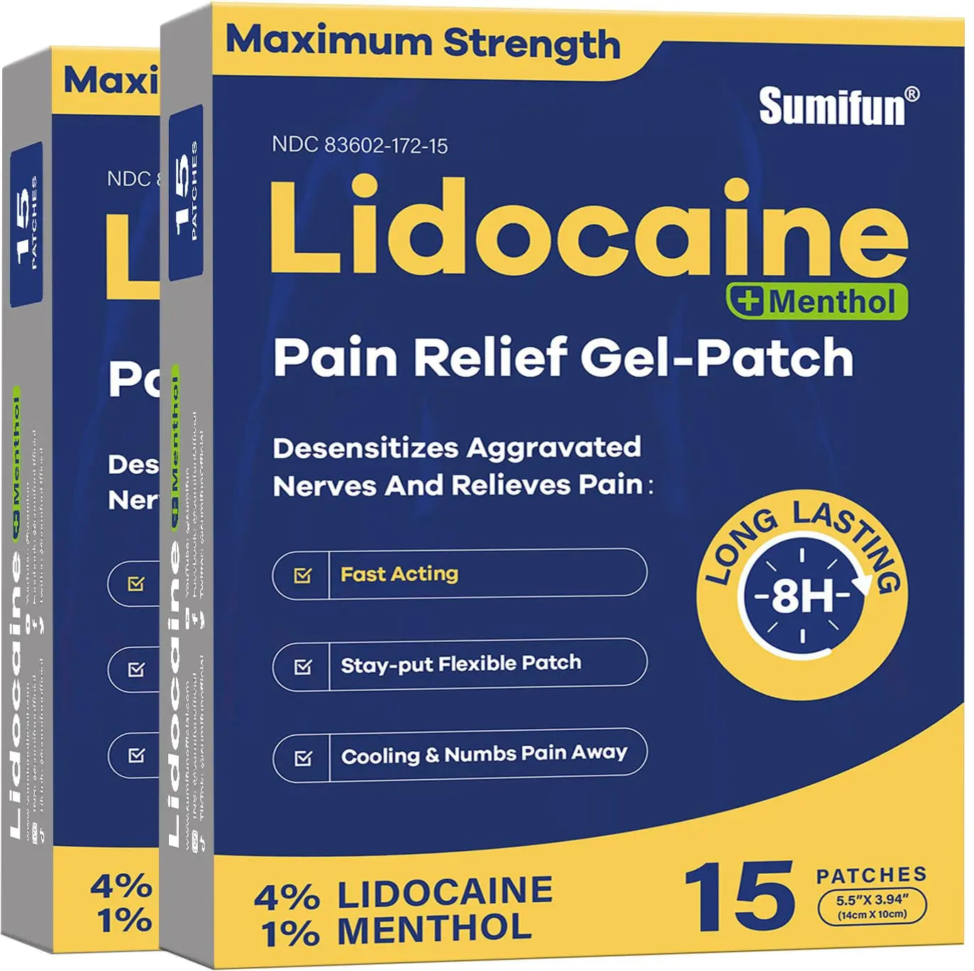 Sumifun 4% Lidocaine Patches Plus 1% Menthol - 30 Counts Maximum Strength OTC Pain Relief Patches for Back Ache Stiff Neck Joint Pain Muscle Soreness Topical Analgesic Sumifun uk supplements