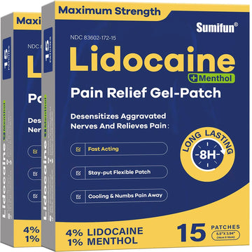 Sumifun 4% Lidocaine Patches Plus 1% Menthol - 30 Counts Maximum Strength OTC Pain Relief Patches for Back Ache Stiff Neck Joint Pain Muscle Soreness Topical Analgesic Sumifun uk supplements