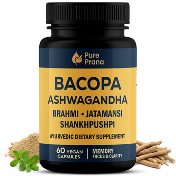Pure Prana Ayurvedic Brain Supplement Capsules with Brahmi, Ashwagandha & Gotu Kola - Plant-Based Nootropic Cognitive Wellness Formula for Daily Focus - Vegan Clarity for Men Women - 60 Capsules Pure Prana uk supplements