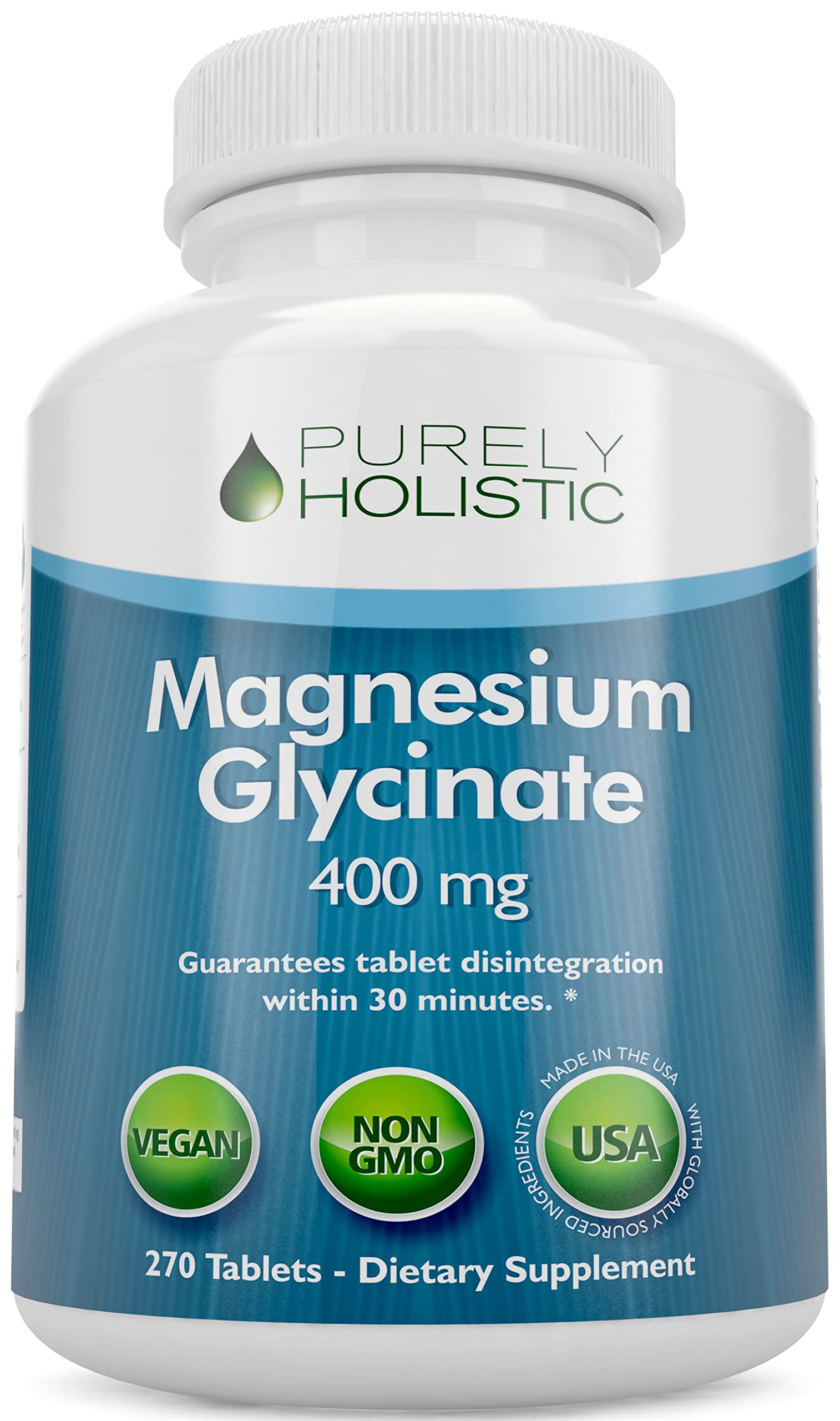 Magnesium Glycinate 400mg - 270 Magnesium Tablets (not Capsules) - 400 mg Elemental Magnesium - Highly Bioavailable - Vegan and Vegetarian - for Improved Sleep, Stress Relief & Cramp Defense Purely Holistic uk supplements