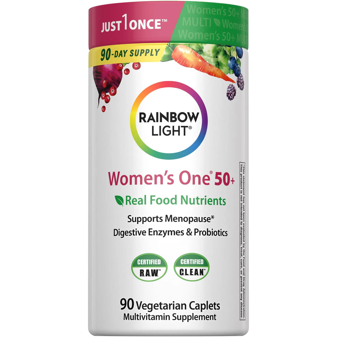 Rainbow Light Womens One + Multivitamin 50 Plus | 90 Caplets | Supports Menopause | Real Food Nutrients, Digestive Enzymes & Probiotics Rainbow Light uk supplements