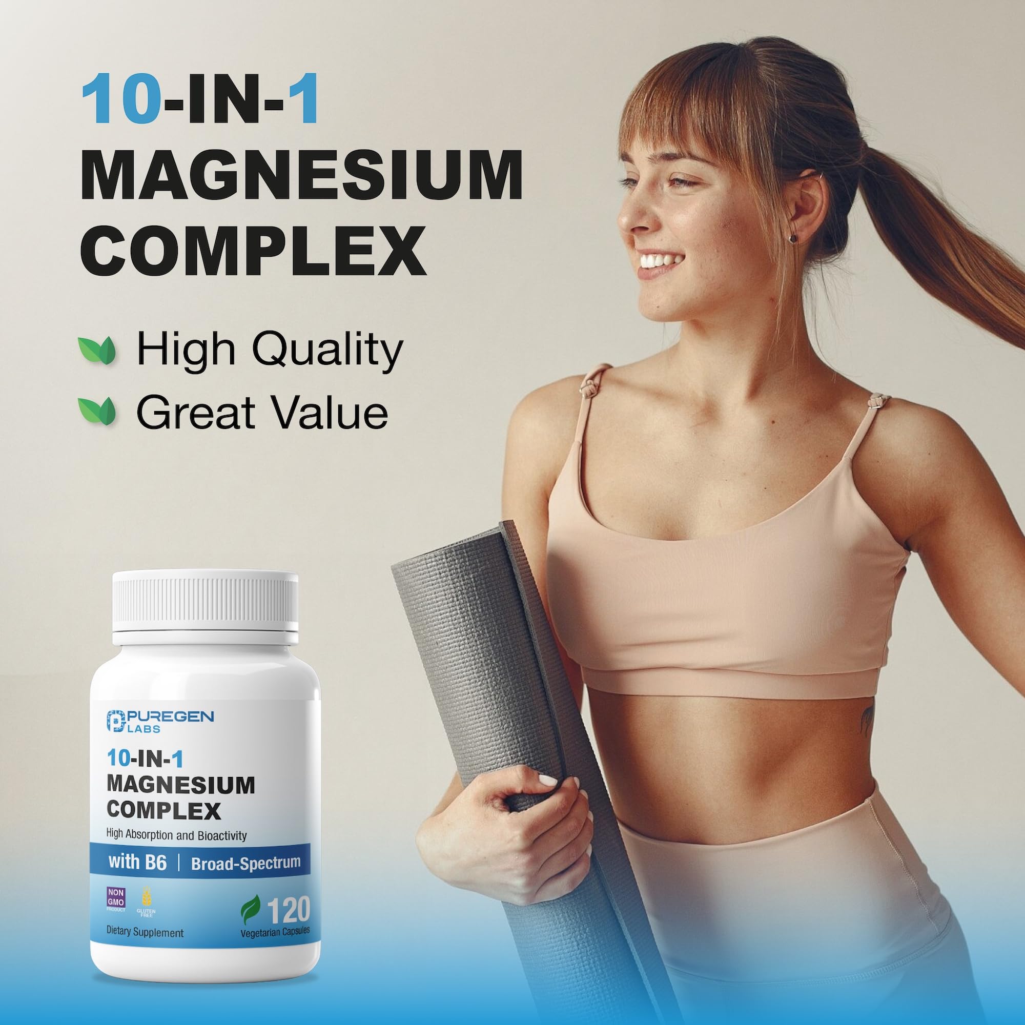 Puregen Labs 10 in 1 Magnesium Complex 500mg with B6-120 Veggie Capsules [High Absorption and Bioactivity] Non-GMO, NO Gluten and Dairy P Puregen Labs uk supplements