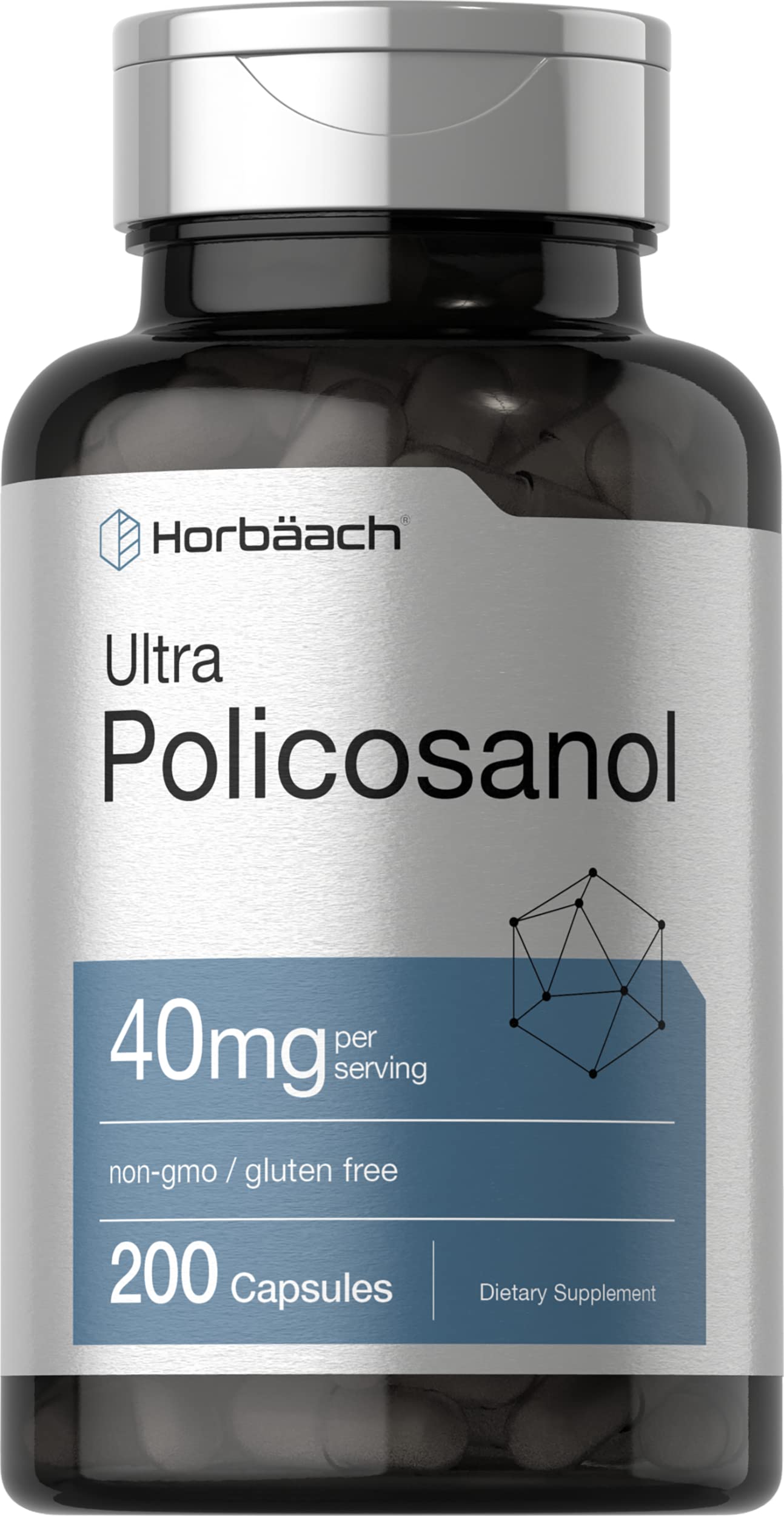 Policosanol 40mg | 200 Capsules | Non-GMO and Gluten Free | by Horbaach Horbäach uk supplements