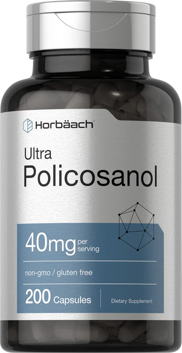 Policosanol 40mg | 200 Capsules | Non-GMO and Gluten Free | by Horbaach Horbäach uk supplements