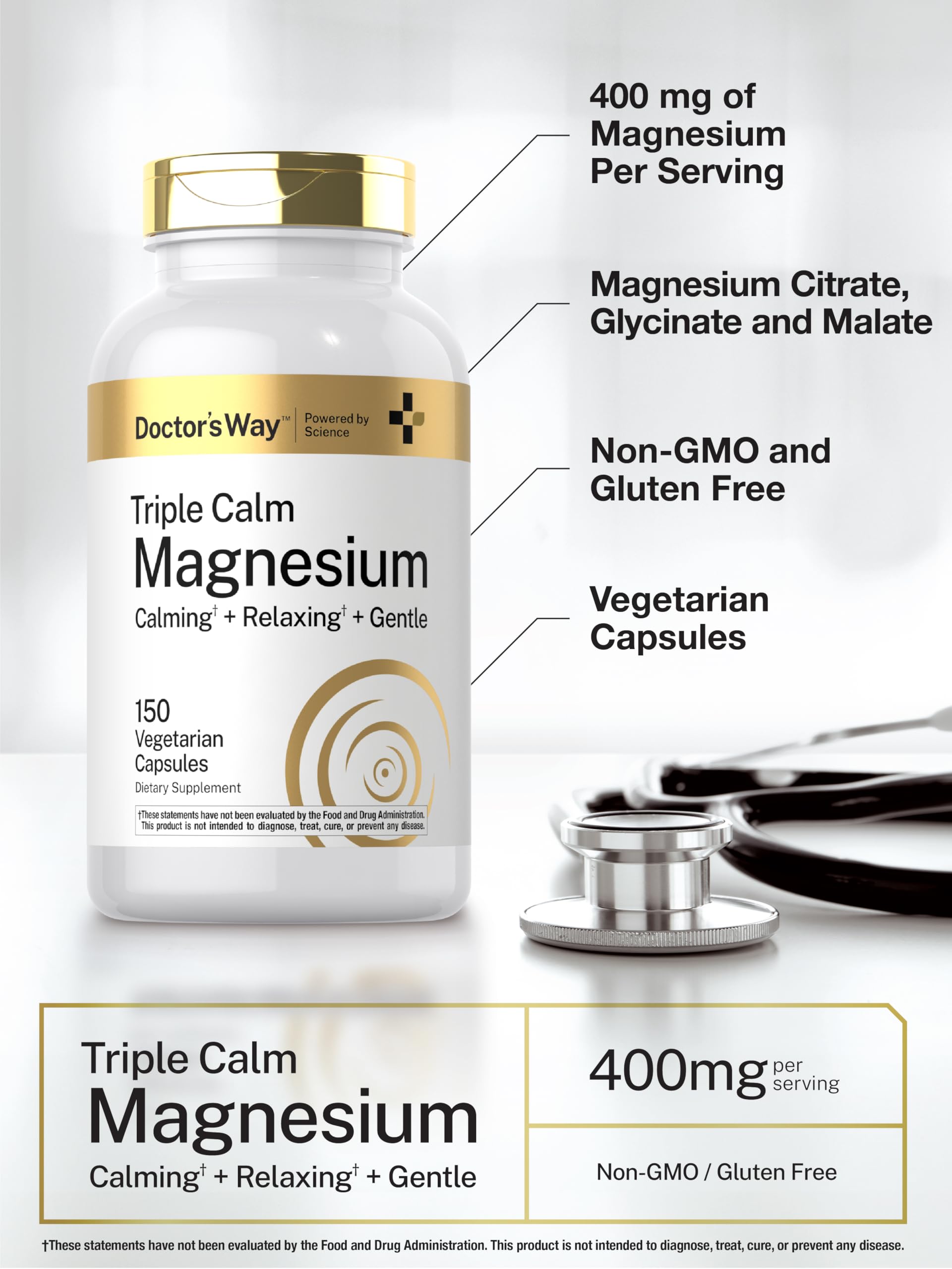Doctor's Way Triple Magnesium Complex | 150 Capsules | Citrate, Glycinate, & Malate Supplement | Vegetarian, Non-GMO, Gluten Free Formula Doctor's Way uk supplements