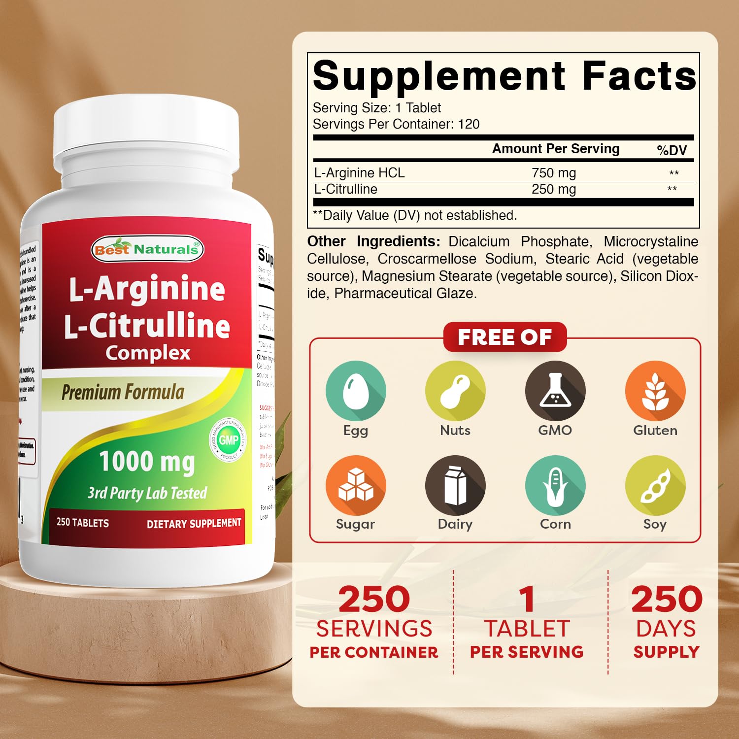 Best Naturals L-Arginine L-Citruline Complex Tablets, 250 Count Best Naturals uk supplements