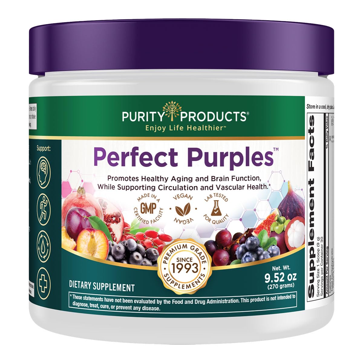 Purity Products Perfect Purples Powder Phytonutrient Rich, Healthy Aging Super Formula - Support Total Body Health - High ORAC Power - P40p Pomegranate Extract w/ 40% Punicosides - 30 Day Supply Purity Products uk supplements