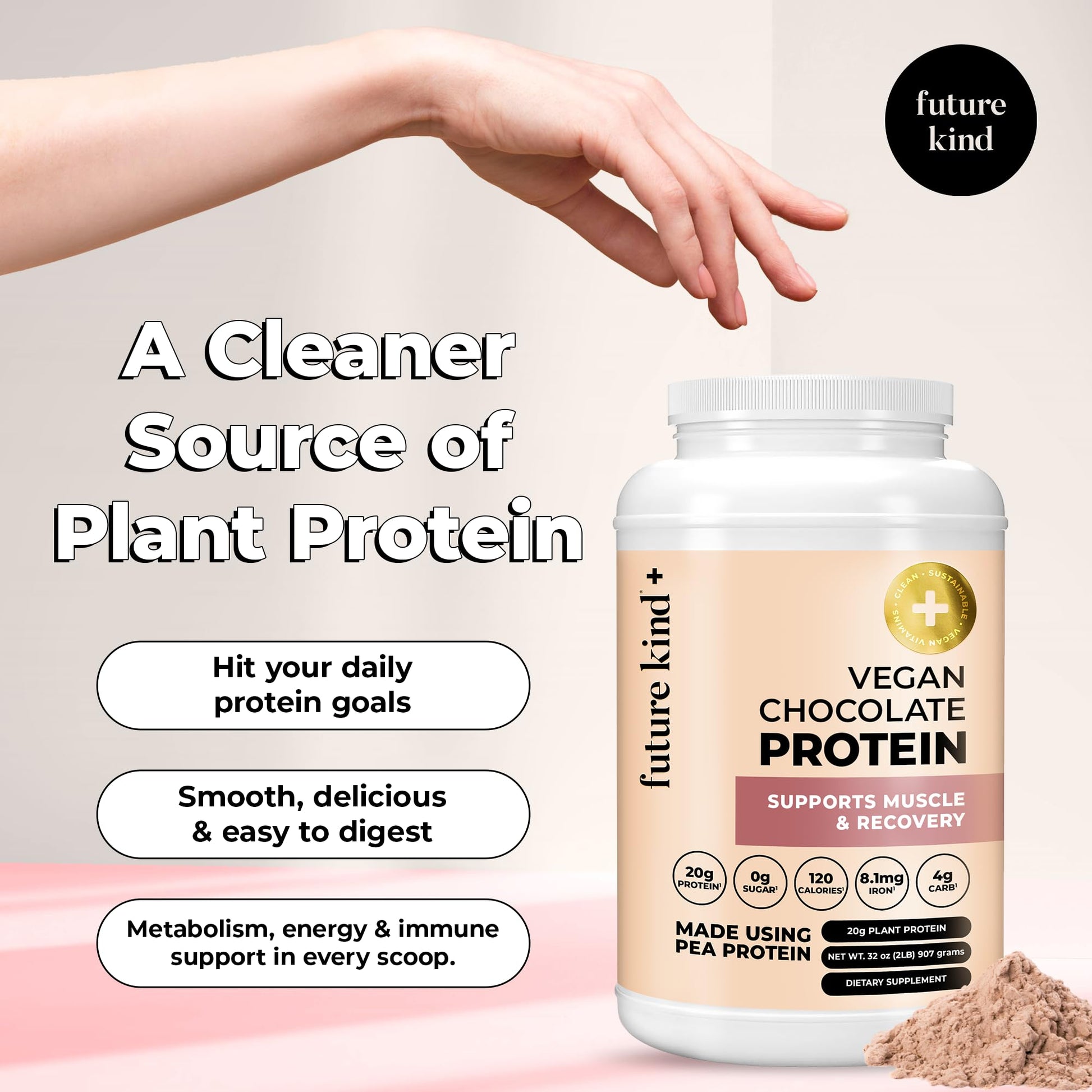 Future Kind Vegan Protein Powder, Chocolate, Pea Plant Protein for Lean Muscle with Iron & Fiber, Whey-Free, Sugar-Free, Soy-Free, Non-Dairy (34 Servings) Future Kind uk supplements