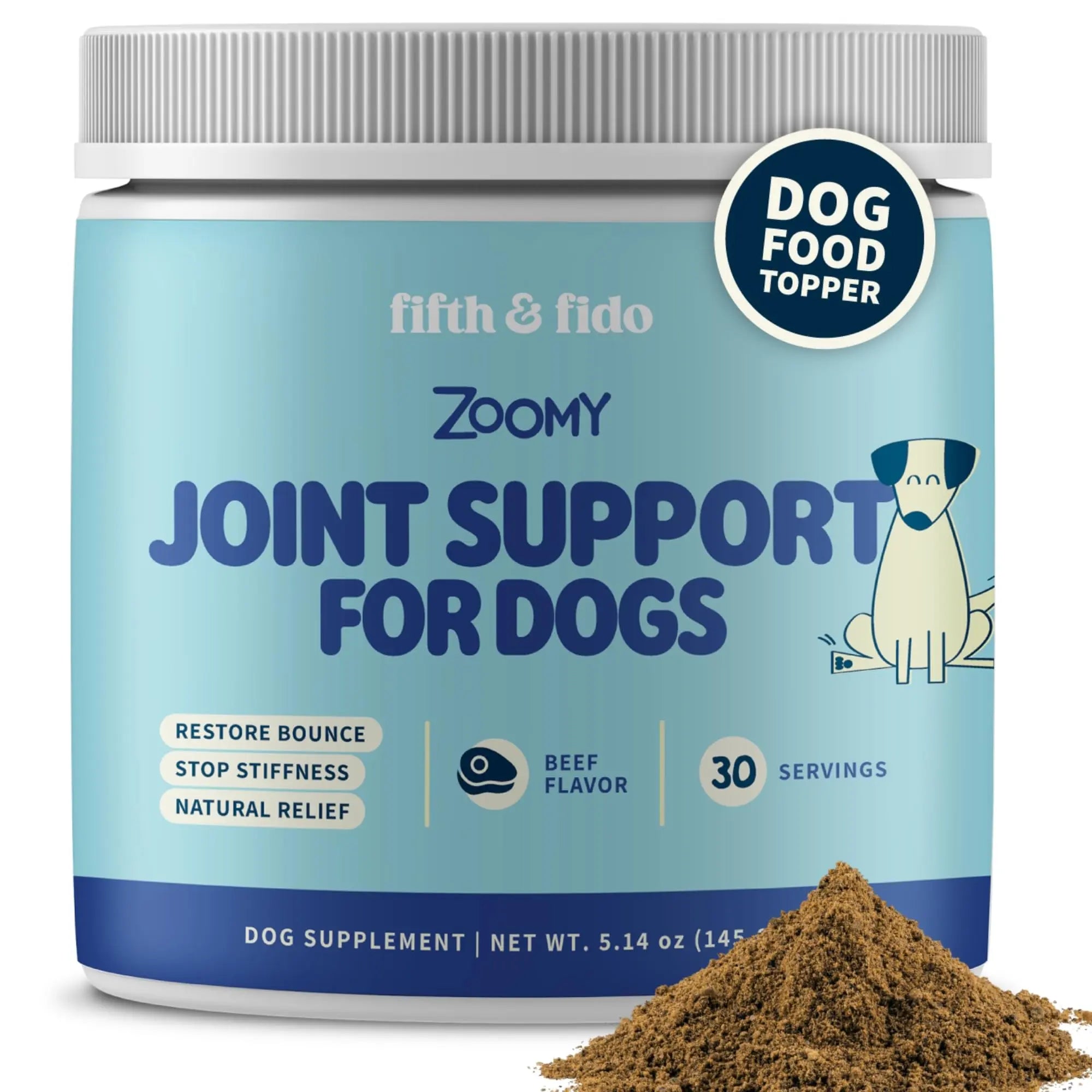 Fifth & Fido Joint Supplement for Dogs - Glucosamine for Dogs - Pet Vitamins and Supplements Powder with Chondroitin & MSM - Hip & Joint Support for Mobility, Stiffness & Flexibility - Mushroom Blend Fifth & Fido uk supplements