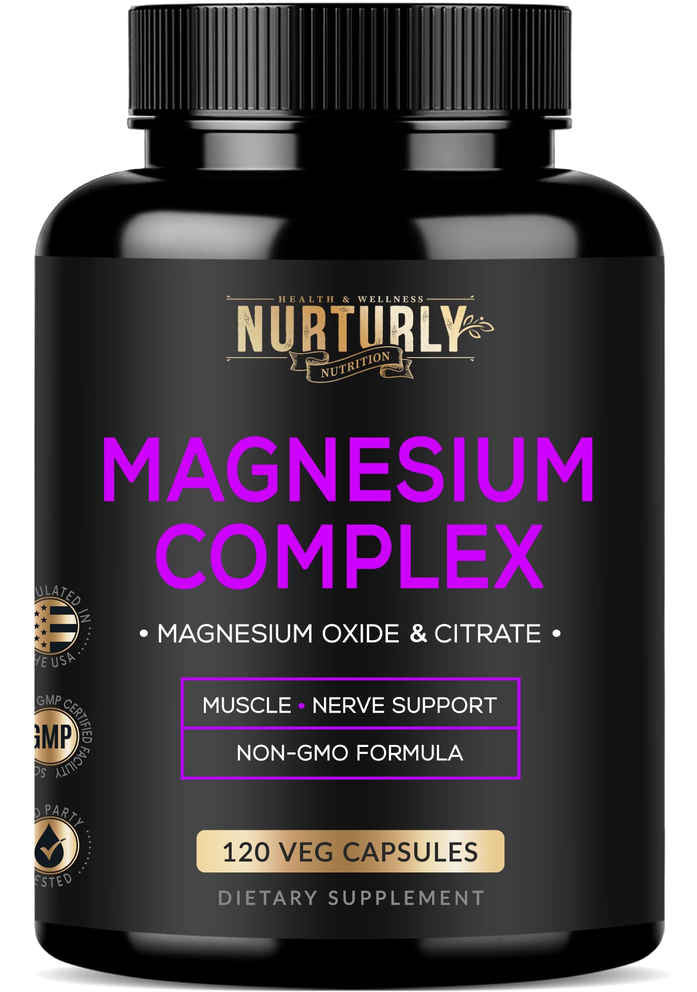 Magnesium Citrate & Oxide 500mg Complex Supplement - High Absorption Maximum Strength - Helps Support Bone Density and Strength, Muscles, Energy and Sleep - 120 Vegan Capsules NURTURLY uk supplements