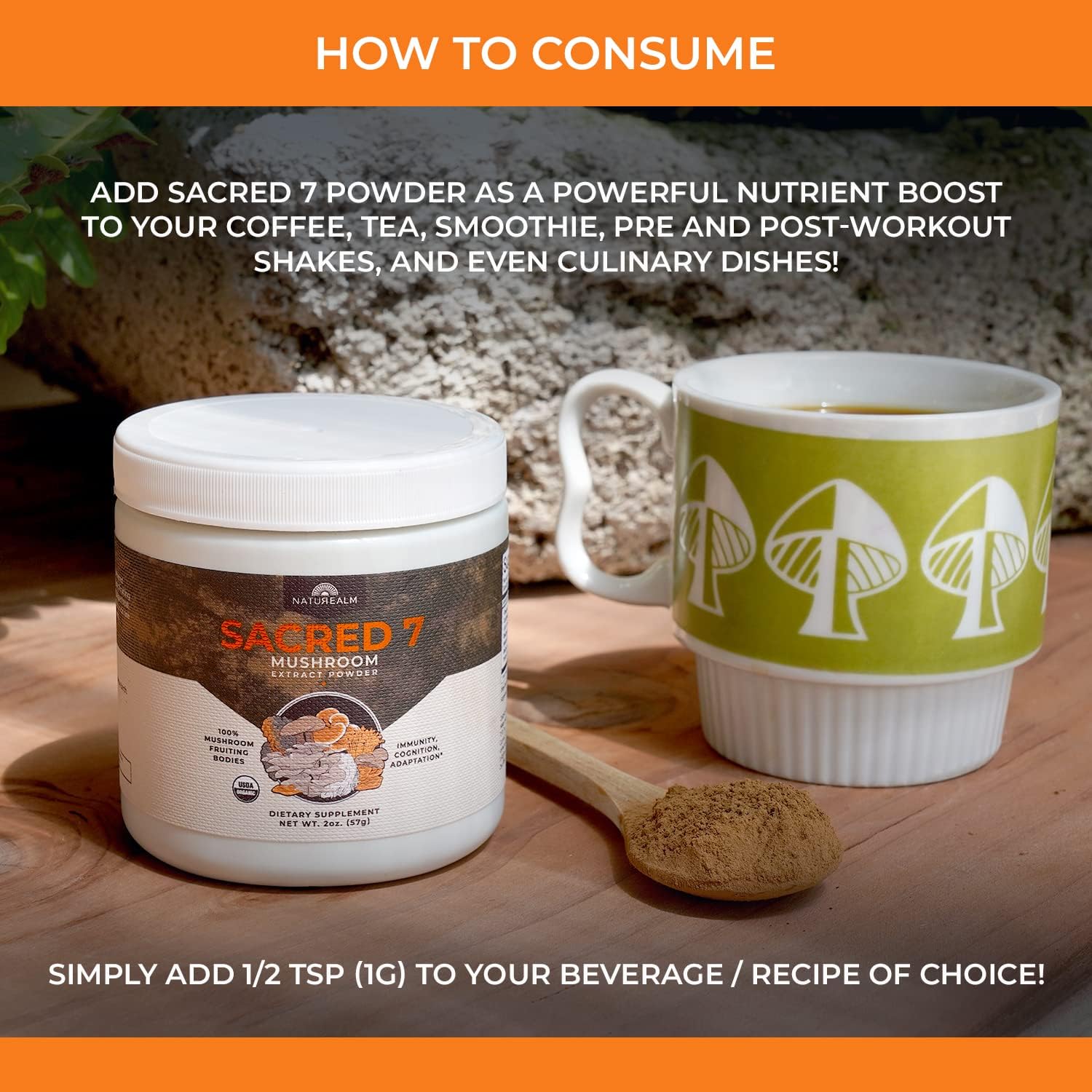 Naturealm Sacred 7 Mushroom Extract Powder - USDA Organic - Lion's Mane, Reishi Naturealm uk supplements