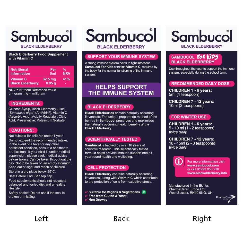 Sambucol Kids 120 ml For Immune Support, Drop Sambucol uk supplements