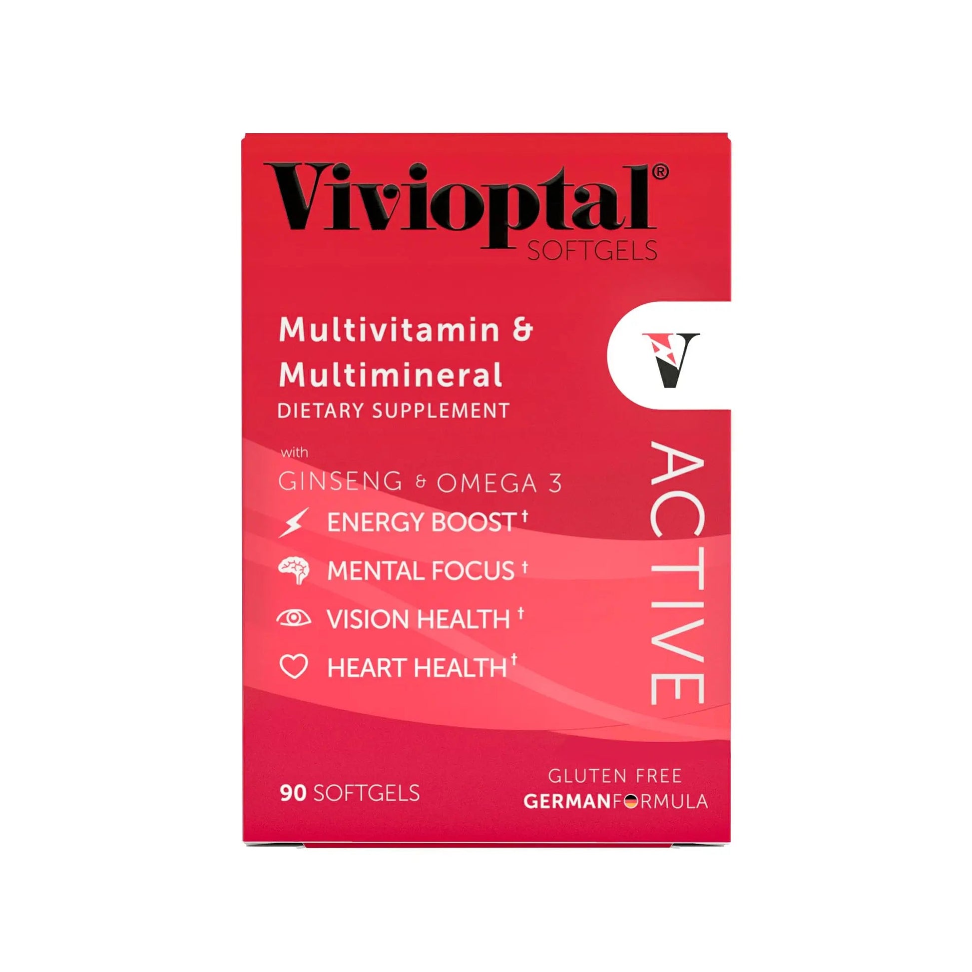Vivioptal Active, 90 Softgels, Ginseng & Omega 3, Multivitamin & Multimineral, Gluten Free, German Formula Vivioptal Vitamins uk supplements