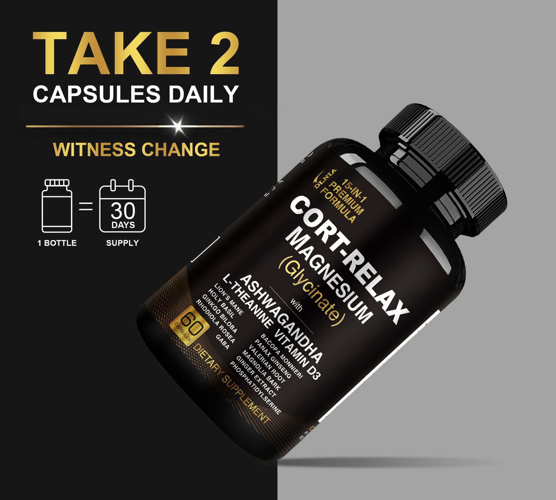 Super Calm Cortisol Supplements for Women & Men with Magnesium Glycinate, Ashwagandha, L-Theanine, Phosphatidylserine, Ginkgo & Lions Mane for Calm, Focus, Mental Clarity, Relaxation, Sleep, Energy DLNIA uk supplements
