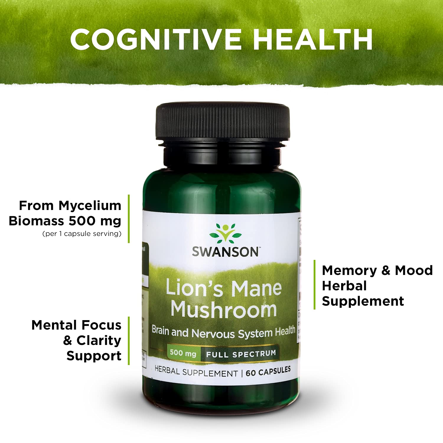 Swanson Lion's Mane Mushroom Capsules - 500 mg Each, 60 Capsules - Swanson uk supplements