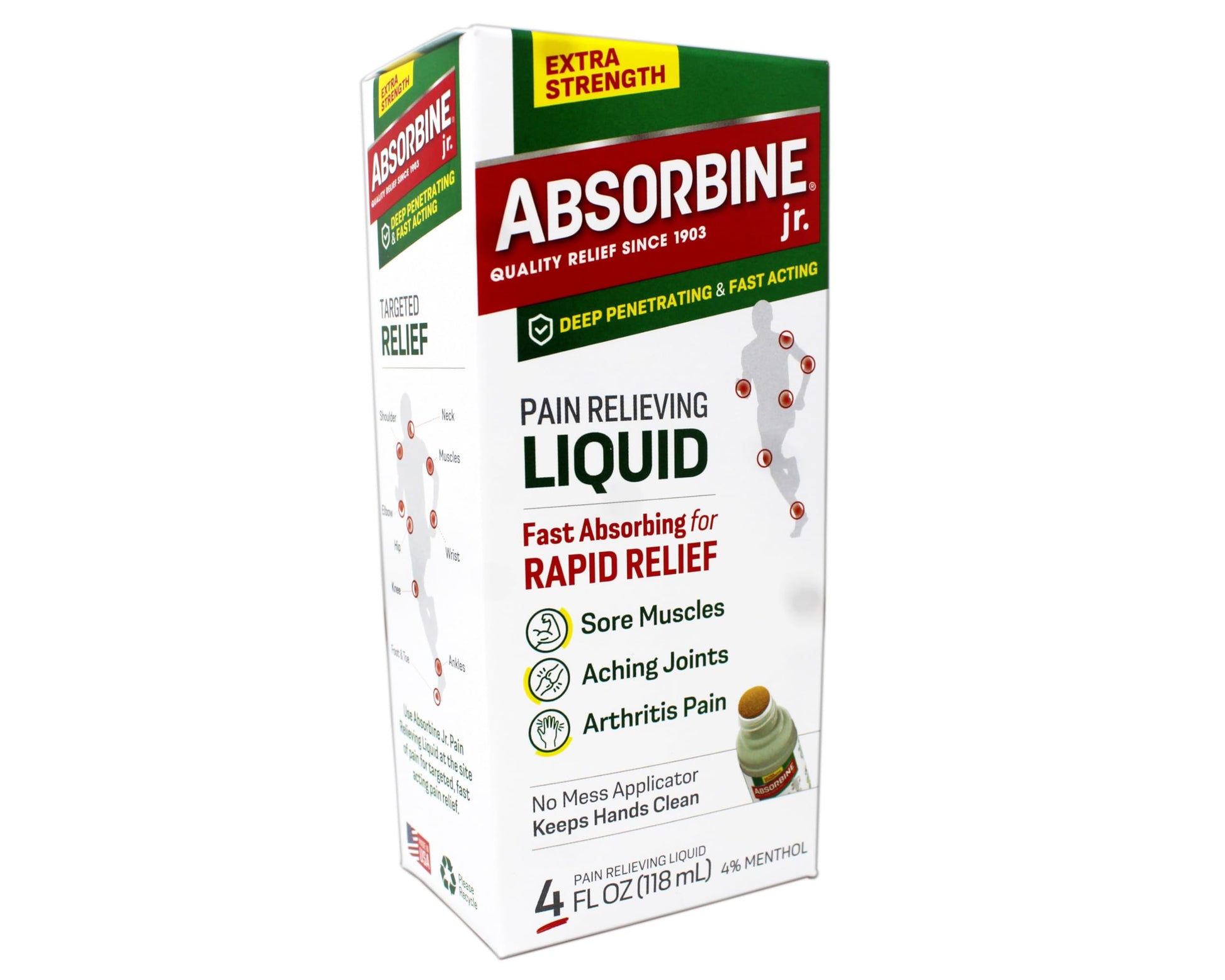 ABSORBINE JR. Extra Strength Pain Relieving Liquid, for Muscle, Joints, Arthritis Pain, with No-Mess Applicator, 4 Oz (Pack of 3) ABSORBINE JR. uk supplements