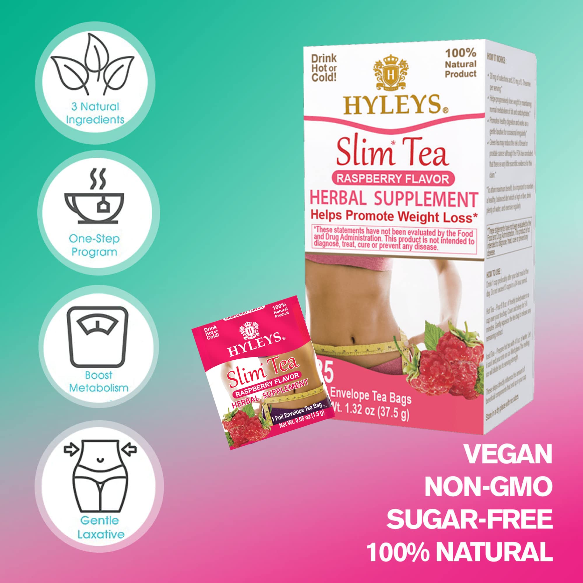Hyleys Slim Tea Raspberry Flavor - Weight Loss Herbal Supplement Cleanse and Detox HYLEYS uk supplements