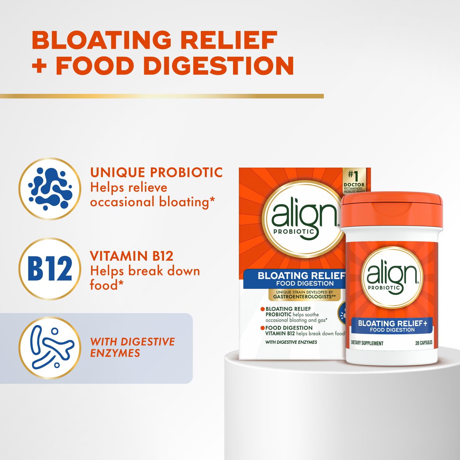 Align Probiotic Bloating Relief + Food Digestion, Probiotics for Women and Men, #1 Doctor Recommended Brand‡, Promotes Digestive Health and Helps Support the Metabolism of Food*, 28 Capsules Align uk supplements