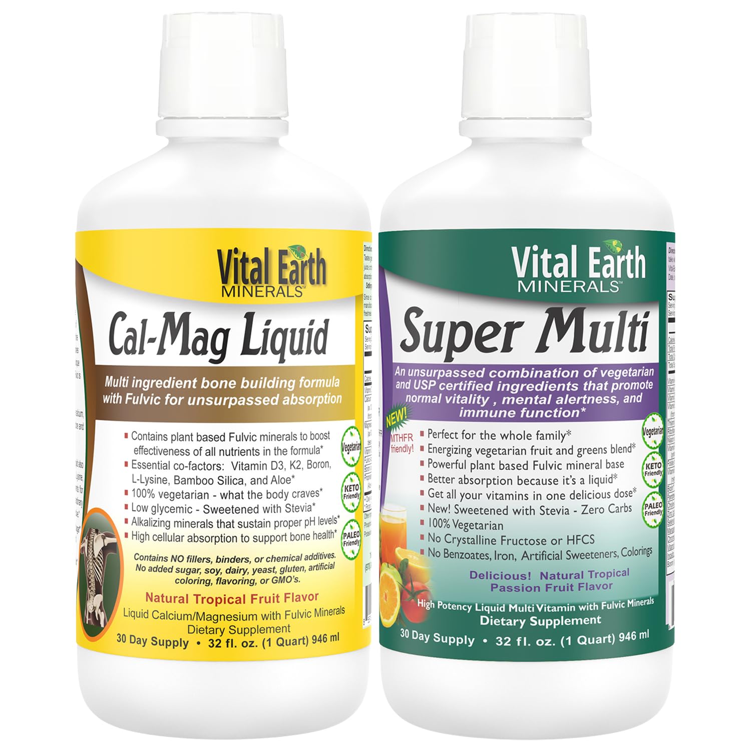 Vital Earth Minerals Bone & Wellness Support – Cal Mag Liquid + Super Multi, Liquid Multivitamins, MTHFR Support, 32 Oz Ea Vital Earth Minerals uk supplements