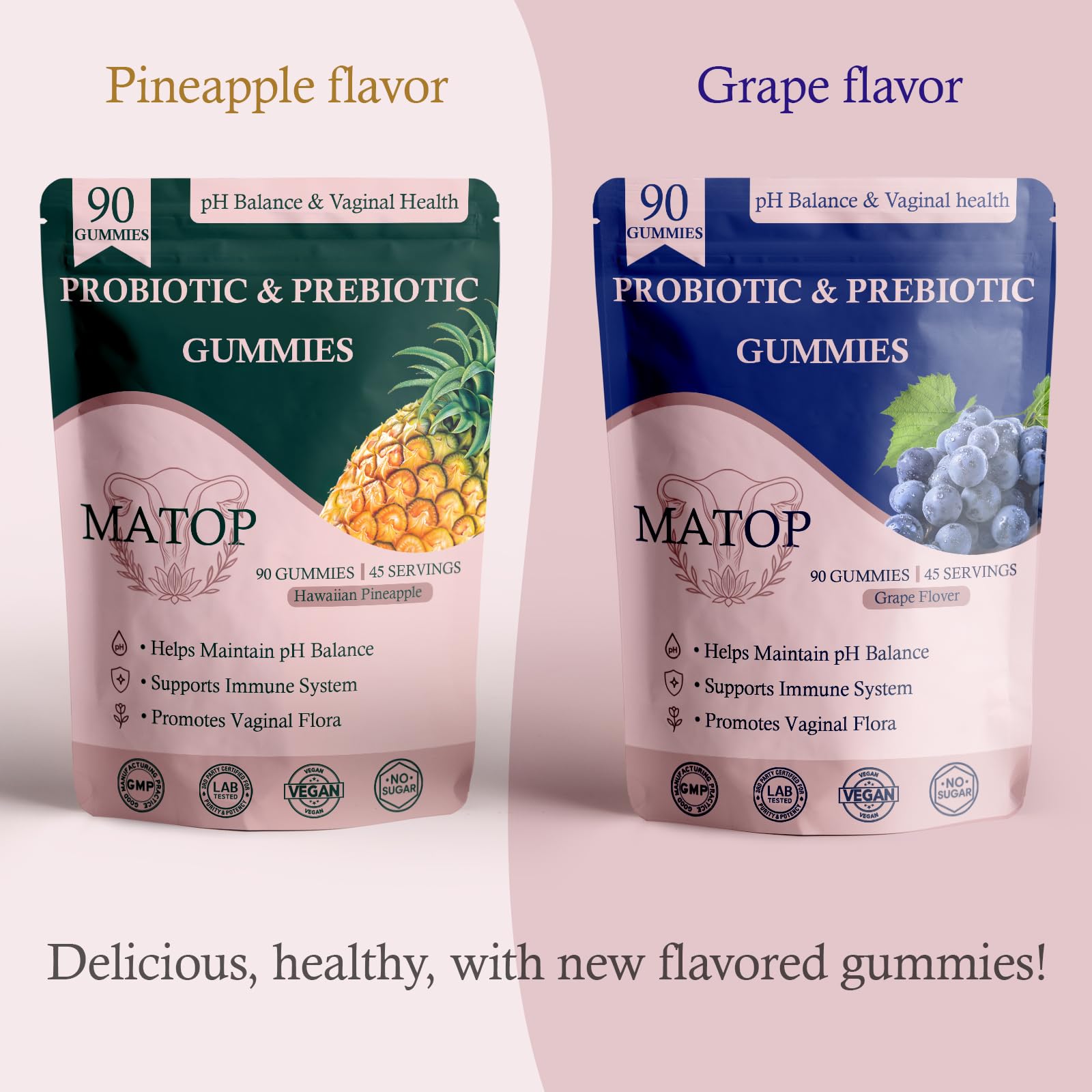 MATOP Probiotic Prebiotic pH Balance Gummies - Vaginal Health Gummies for Women Pro + Prebiotic with Pineapple Flavor, Vegan, Sugar-Free – 90 Gummies (45 Servings) MATOP uk supplements