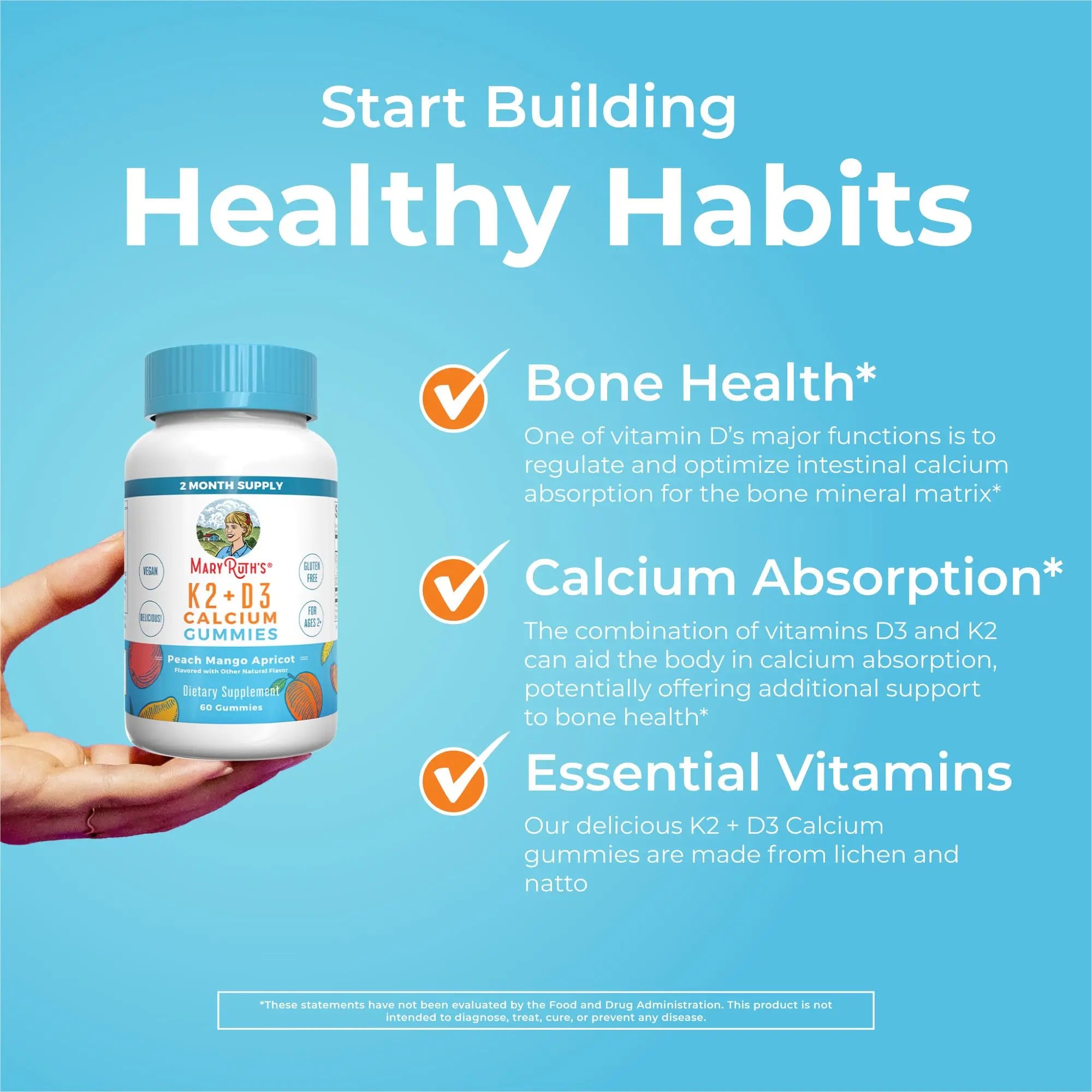 MaryRuth Organics Joint Health Liquid Drops & Vitamin K2+D3 Gummies (Peach Mango and Apricot) | Label Project Verified | Vitamins for Calcium, Joints, and Bone Support | Vegan, Non-GMO, Gluten Free MARYRUTH'S uk supplements