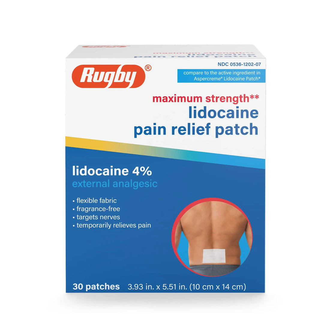 Rugby Maximum Strength Lidocaine Pain Relief Patch - 4% Lidocaine - Topical Anesthetic - Unscented - 30 Patches (1 Pack) RUGBY LABORATORIES uk supplements