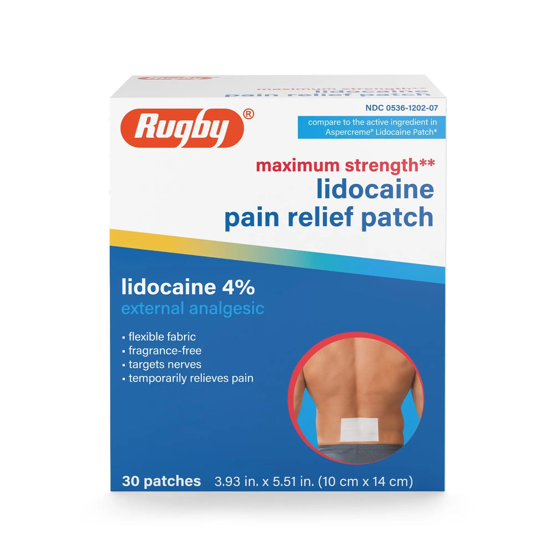 Rugby Maximum Strength Lidocaine Pain Relief Patch - 4% Lidocaine - Topical Anesthetic - Unscented - 30 Patches (1 Pack) RUGBY LABORATORIES uk supplements