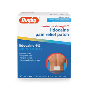 Rugby Maximum Strength Lidocaine Pain Relief Patch - 4% Lidocaine - Topical Anesthetic - Unscented - 30 Patches (1 Pack) RUGBY LABORATORIES uk supplements