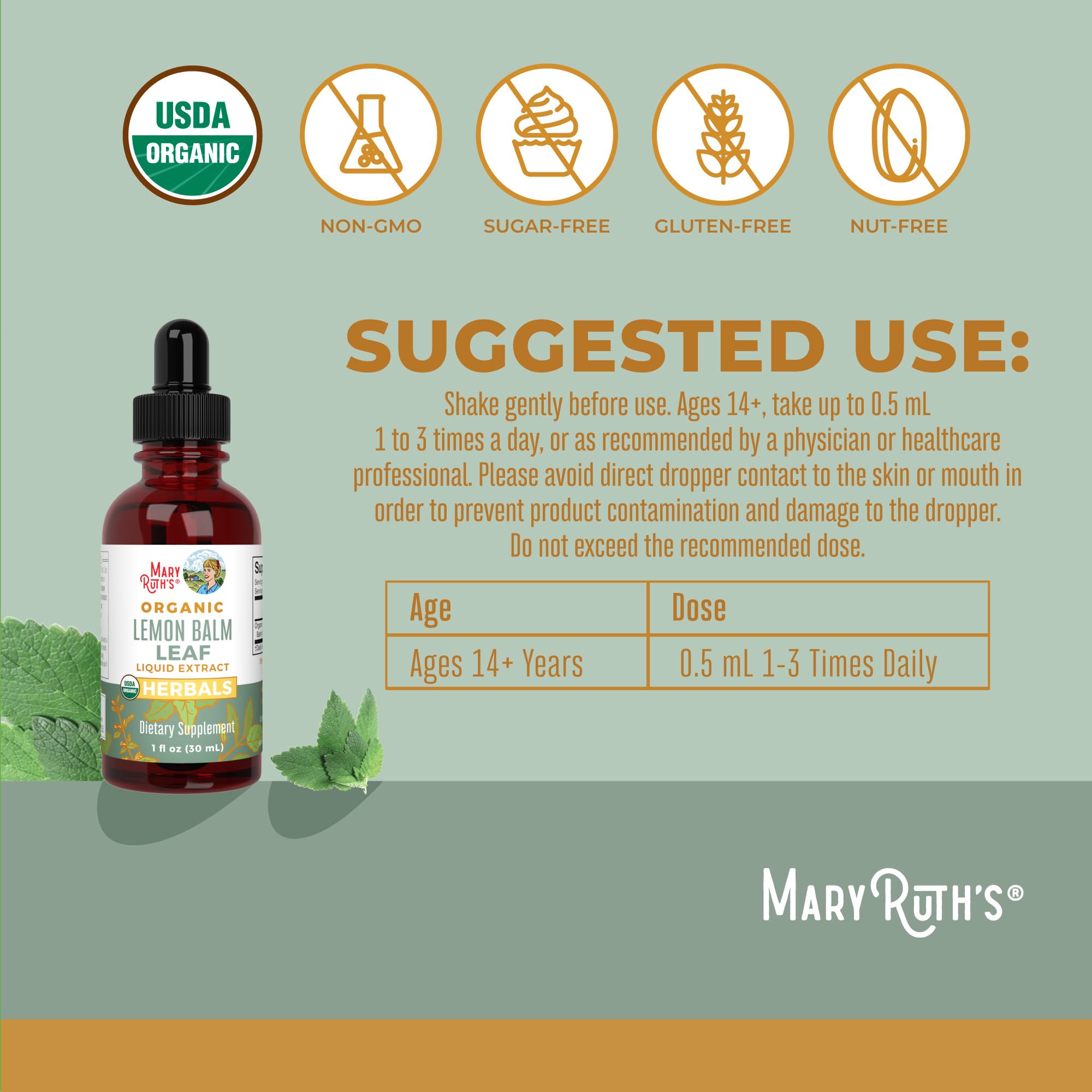 MaryRuth Organics Lemon Balm Leaf Liquid Extract | Mood Support | Relaxation | Calming | Nervine Herbal | Lemon Balm Tincture | USDA Organic | Vegan | Non-GMO | Gluten Free | 1 Fl Oz MARYRUTH'S uk supplements