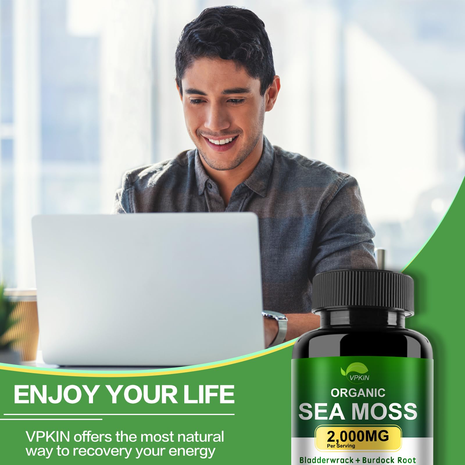 VPKIN Organic Sea Moss Capsules with Bladderwrack,Burdock Root and Black Pepper Extract-Irish SeaMoss Pills 2000mg-Promotes Immune System,Thyroid Support(120 Capsules) VPKIN uk supplements